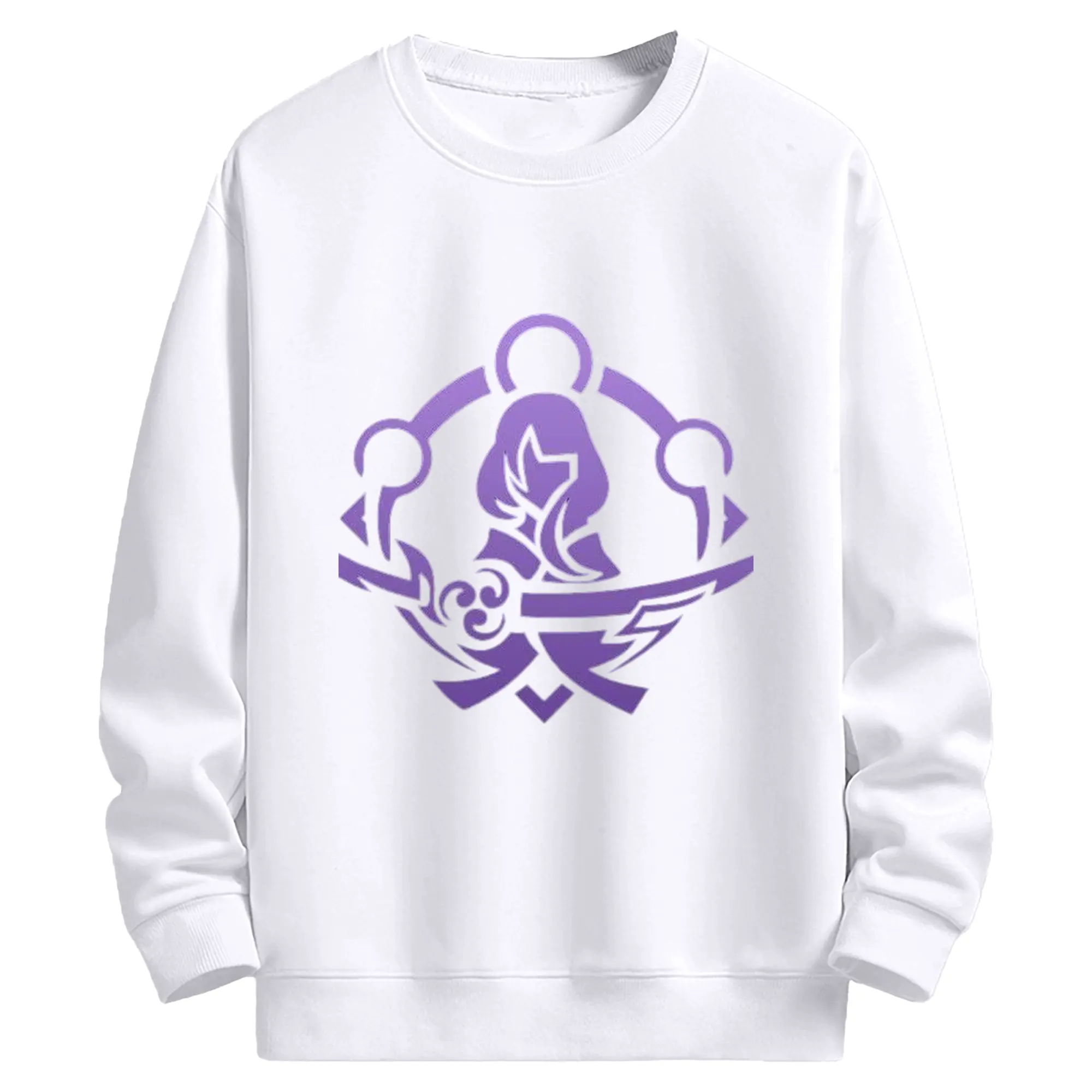 Genshin イナズマ 雷電将軍 - 高品質 クルーネック スウェット ・ コットン59％ ポリエステル41％ ・ ユニセックス 長袖 トレーナー ・ カジュアル デイリー スポーツ 散歩用