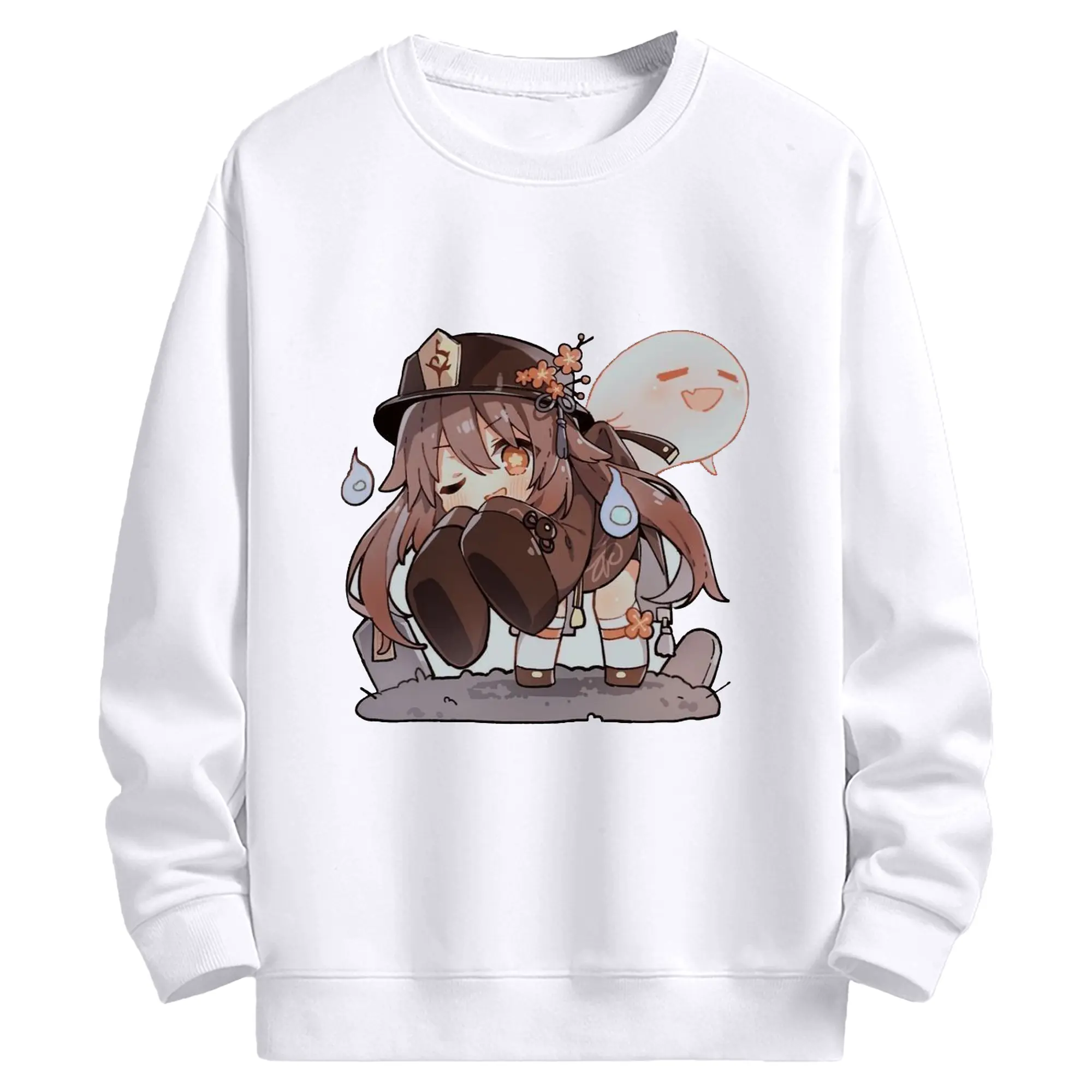 Genshin リーユエ リーユエ フータオ の幽霊 - 高品質 クルーネック スウェット ・ コットン59％ ポリエステル41％ ・ ユニセックス 長袖 トレーナー ・ カジュアル デイリー スポーツ 散歩用