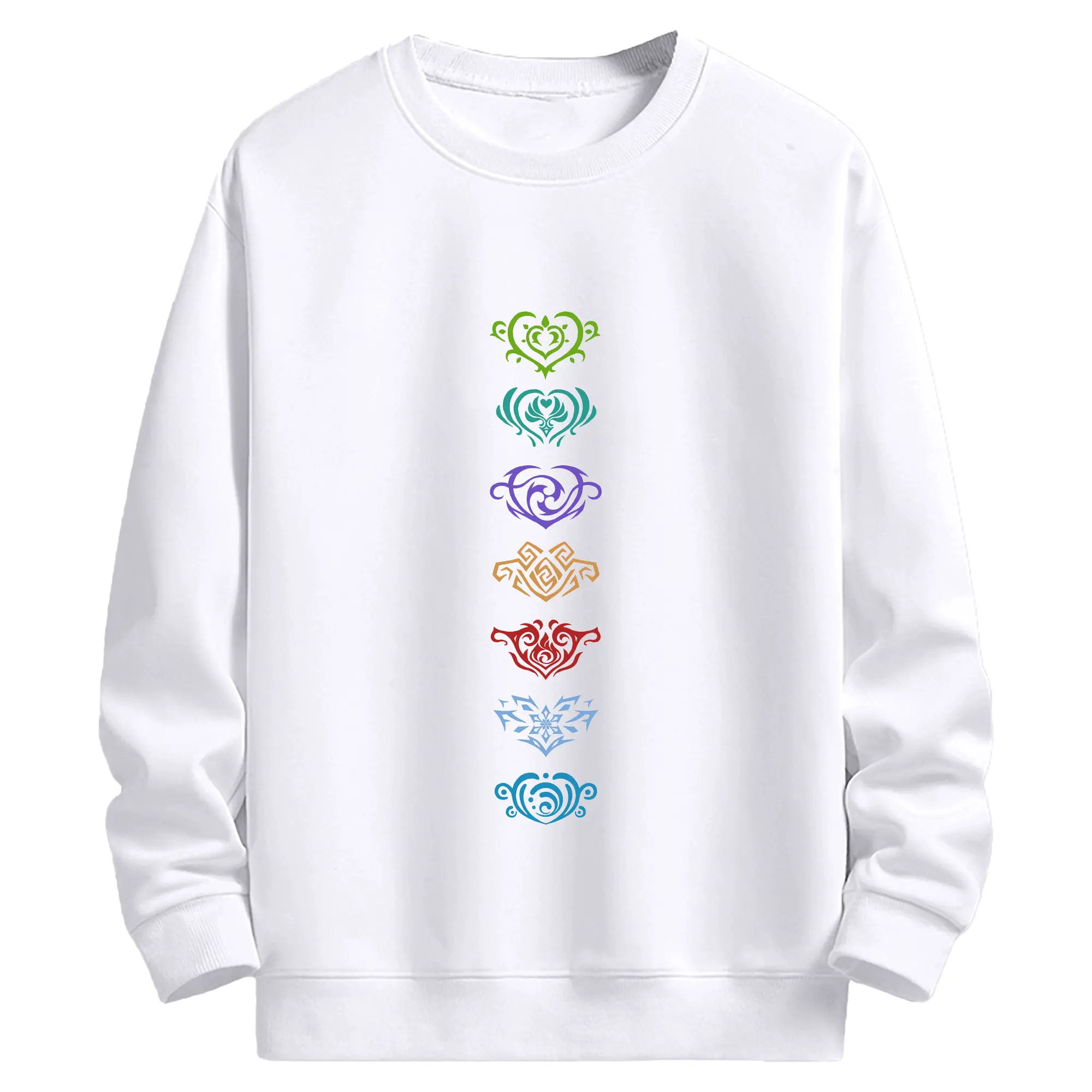 Genshin Genshin 原神の七元素ロゴ　 - 高品質 クルーネック スウェット ・ コットン59％ ポリエステル41％ ・ ユニセックス 長袖 トレーナー ・ カジュアル デイリー スポーツ 散歩用