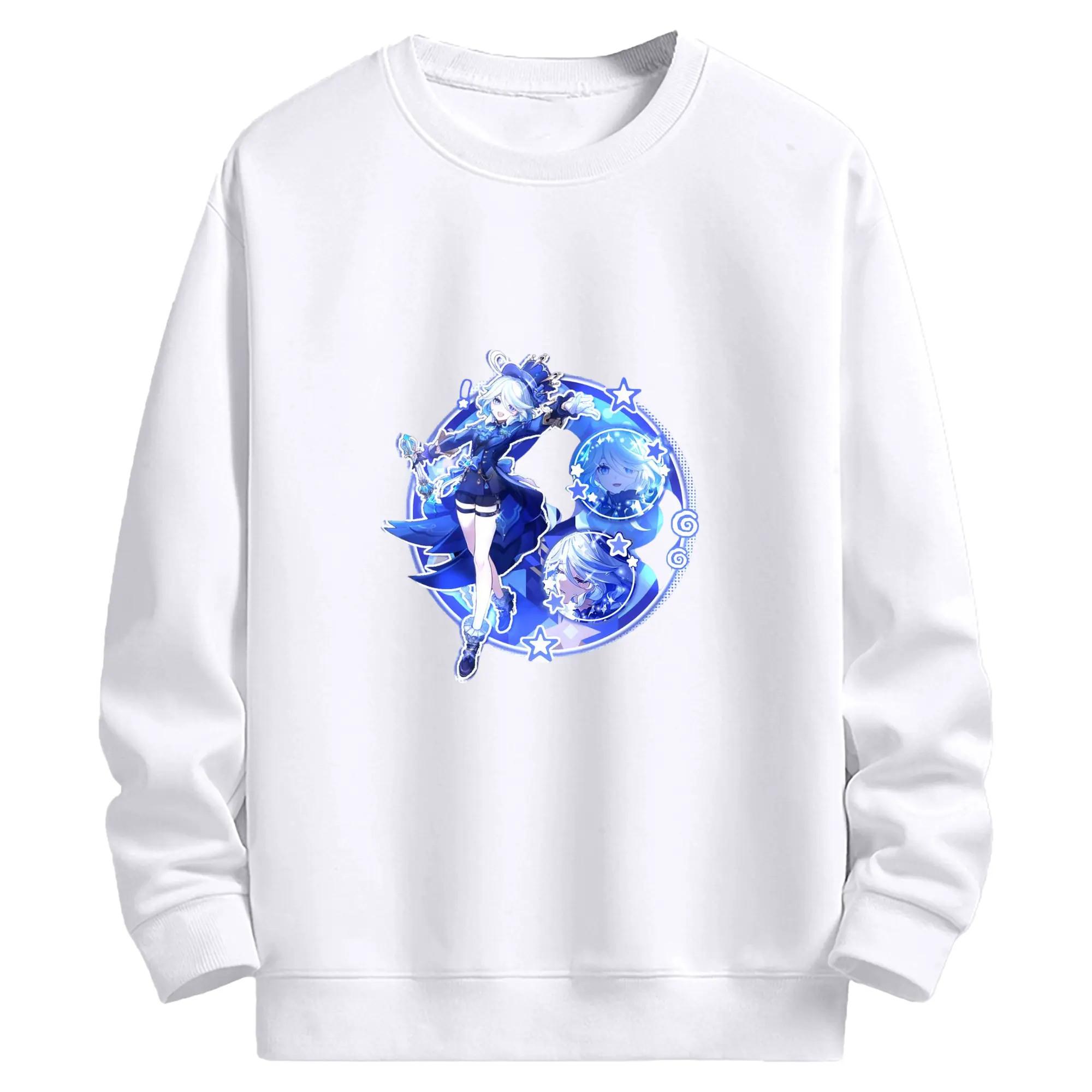 Genshin フォンテーヌ 水神すいじんフォカロルス フリーナ - 高品質 クルーネック スウェット ・ コットン59％ ポリエステル41％ ・ ユニセックス 長袖 トレーナー ・ カジュアル デイリー スポーツ 散歩用