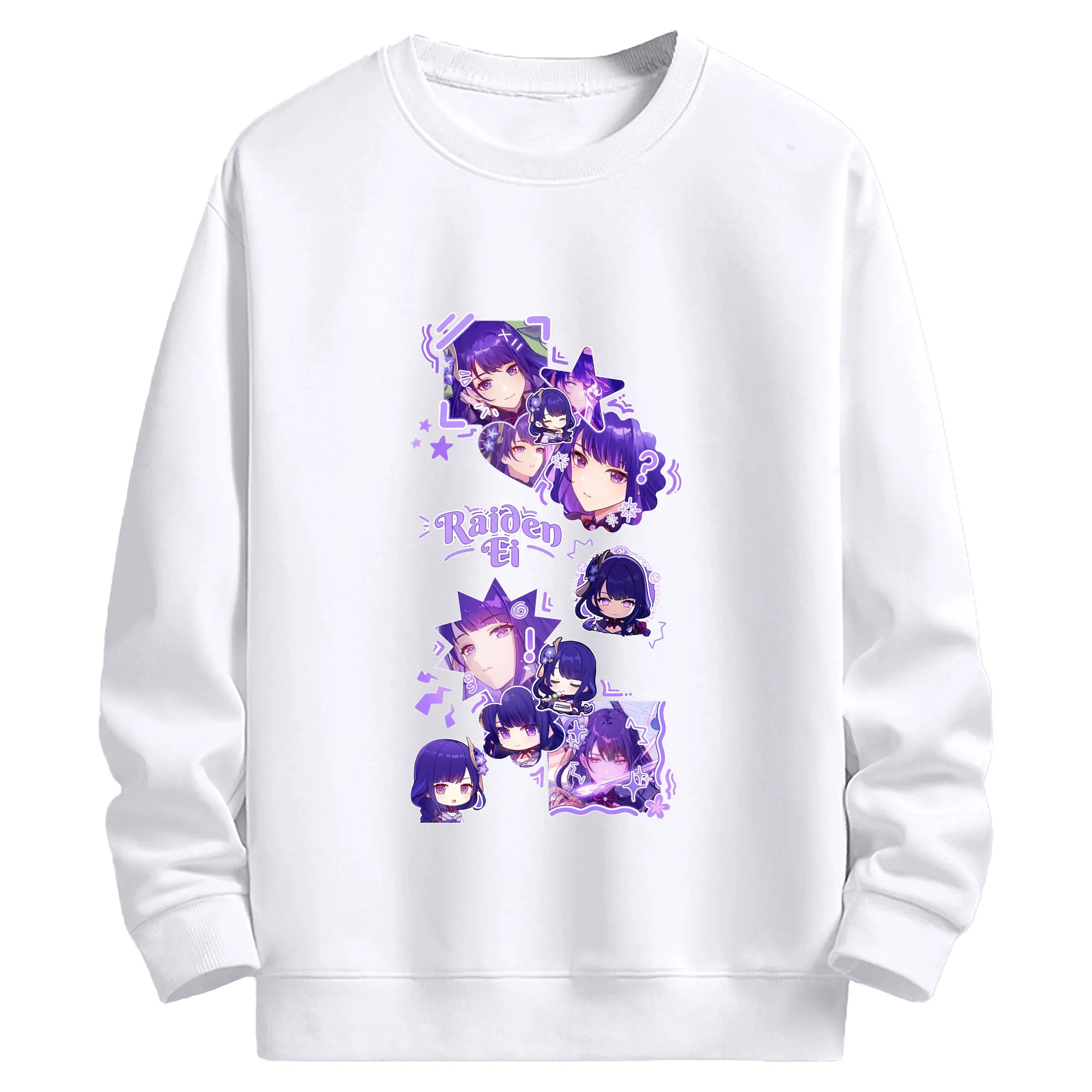 Genshin イナズマ 雷神らいじん ライデンショウグン - 高品質 クルーネック スウェット ・ コットン59％ ポリエステル41％ ・ ユニセックス 長袖 トレーナー ・ カジュアル デイリー スポーツ 散歩用