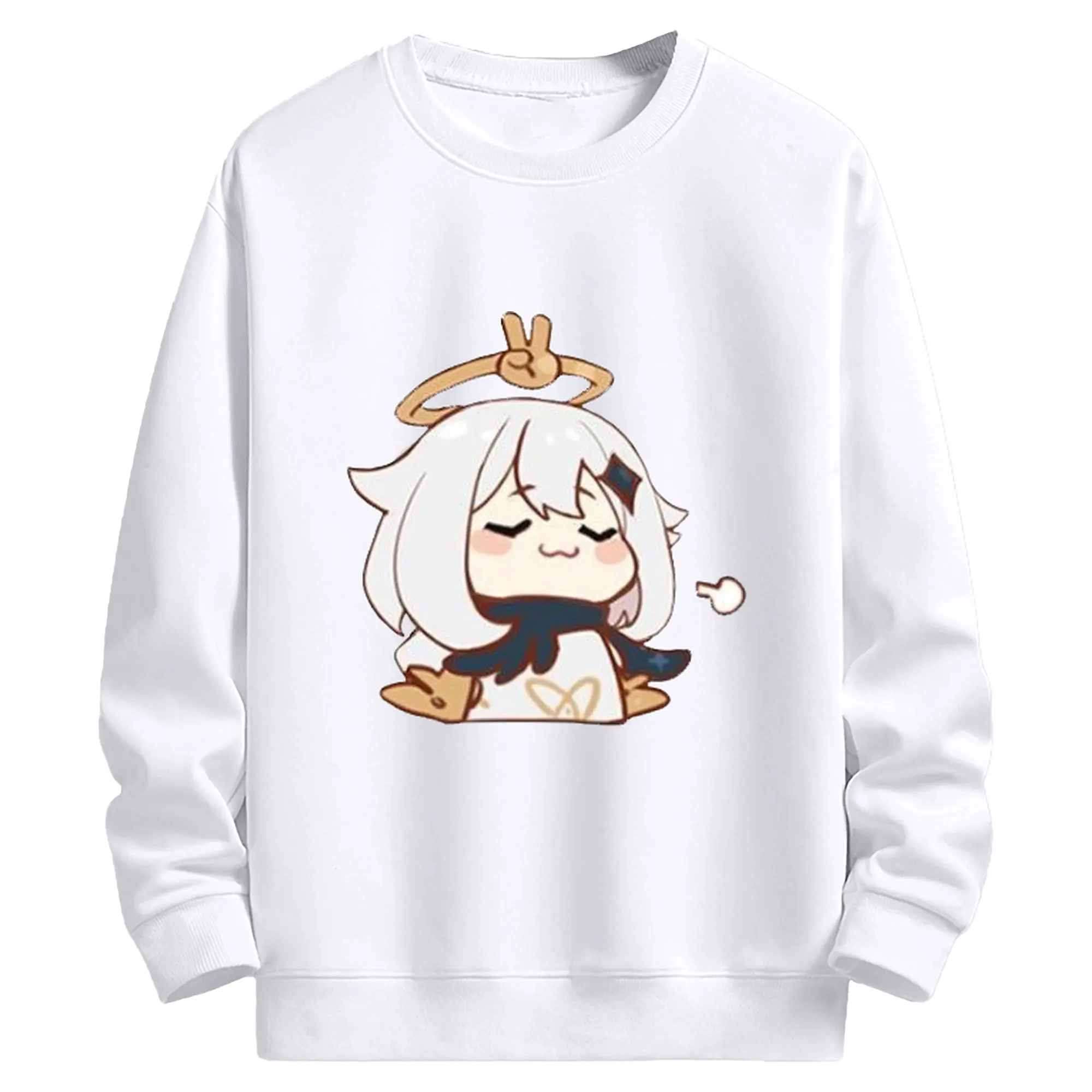 Genshin パイモン - 高品質 クルーネック スウェット ・ コットン59％ ポリエステル41％ ・ ユニセックス 長袖 トレーナー ・ カジュアル デイリー スポーツ 散歩用