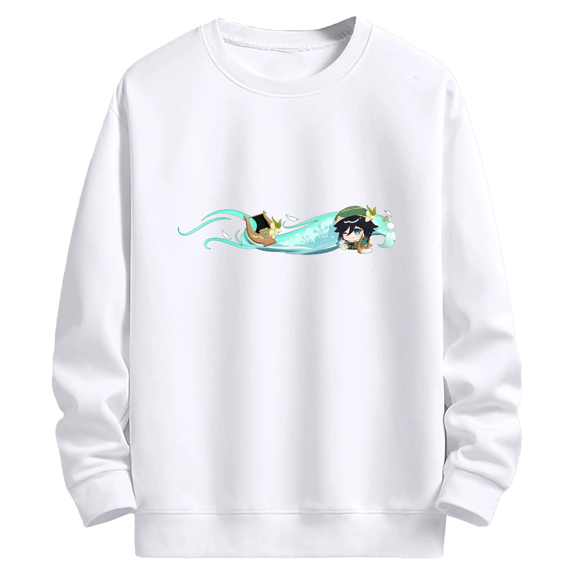 Genshin モンド 風神ふうじん バルバトス - 高品質 クルーネック スウェット ・ コットン59％ ポリエステル41％ ・ ユニセックス 長袖 トレーナー ・ カジュアル デイリー スポーツ 散歩用