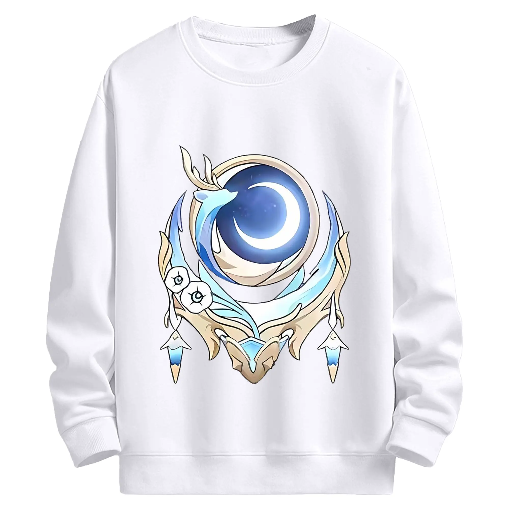 Genshin 空月の歌 - 高品質 クルーネック スウェット ・ コットン59％ ポリエステル41％ ・ ユニセックス 長袖 トレーナー ・ カジュアル デイリー スポーツ 散歩用