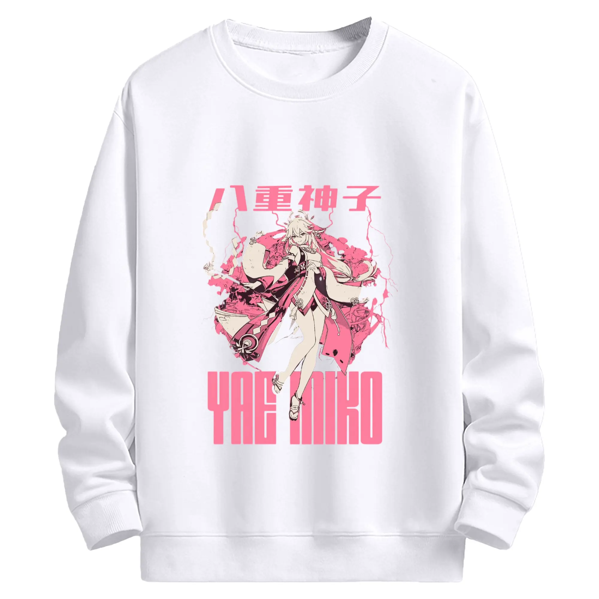 Genshin イナズマ - 高品質 クルーネック スウェット ・ コットン59％ ポリエステル41％ ・ ユニセックス 長袖 トレーナー ・ カジュアル デイリー スポーツ 散歩用