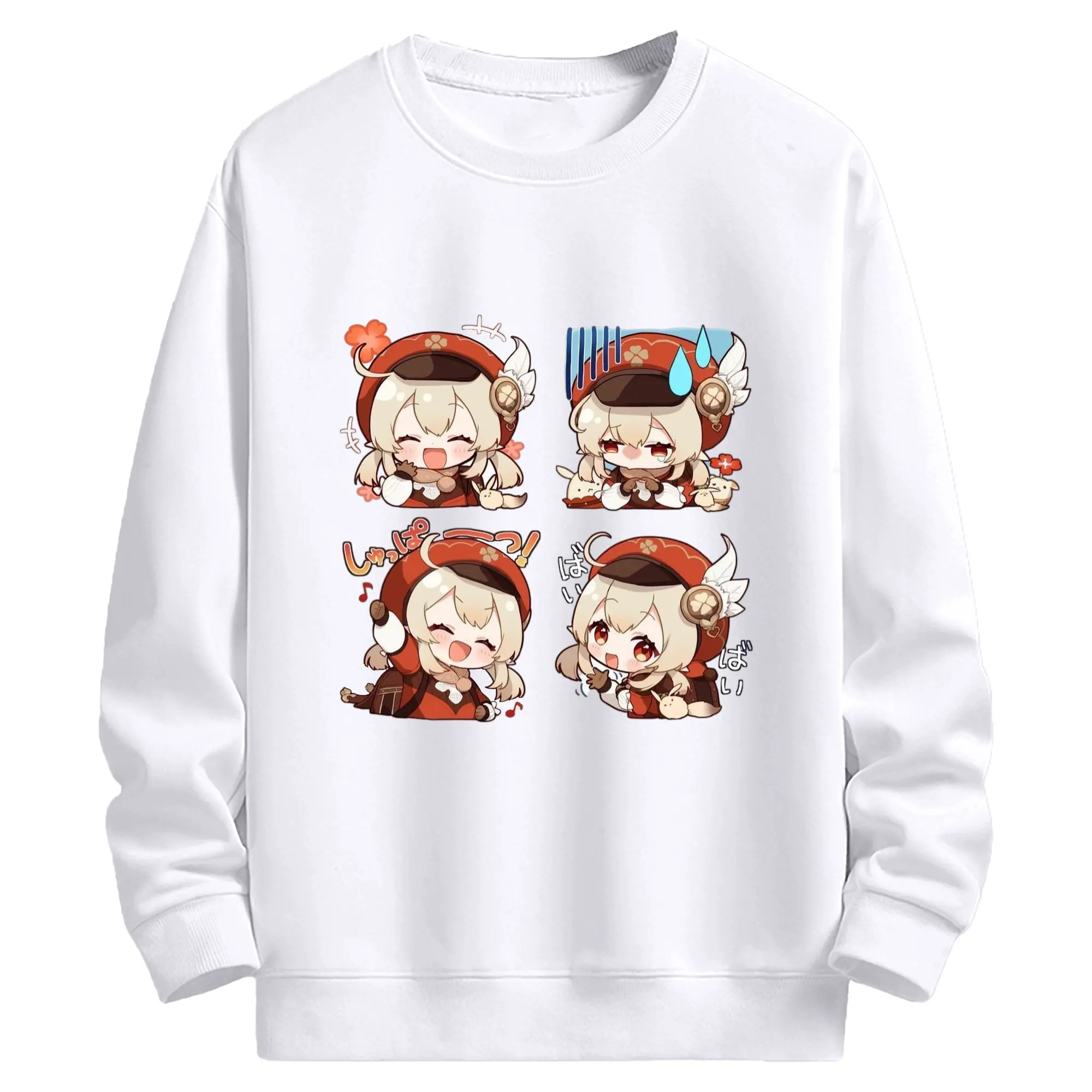 Genshin モンド クレーちゃん 4コマ写真 - 高品質 クルーネック スウェット ・ コットン59％ ポリエステル41％ ・ ユニセックス 長袖 トレーナー ・ カジュアル デイリー スポーツ 散歩用