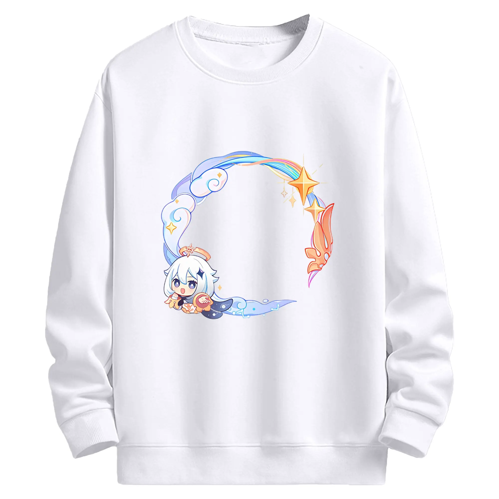 Genshin パイモン - 高品質 クルーネック スウェット ・ コットン59％ ポリエステル41％ ・ ユニセックス 長袖 トレーナー ・ カジュアル デイリー スポーツ 散歩用