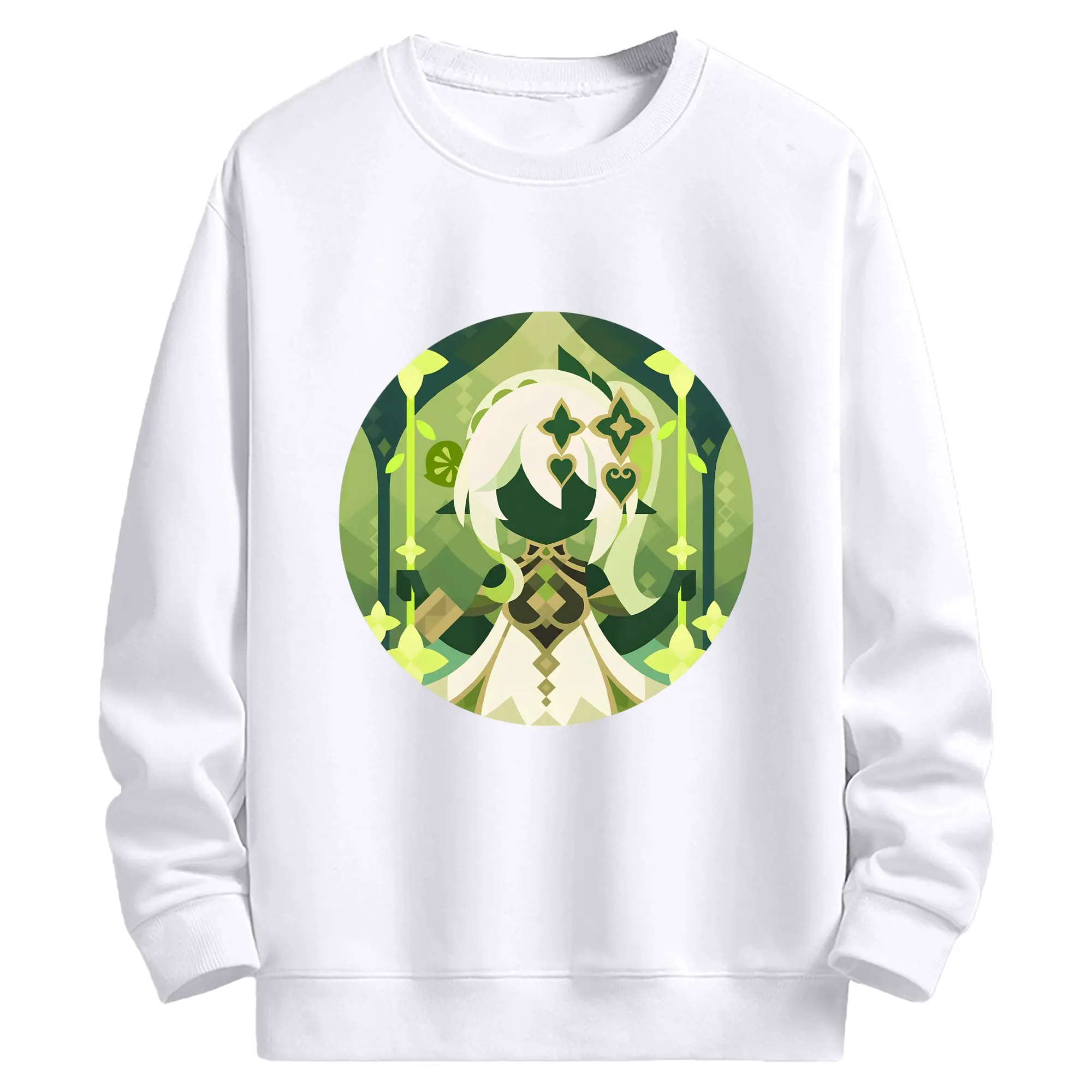 Genshin 草神そうしん ナヒーダ - 高品質 クルーネック スウェット ・ コットン59％ ポリエステル41％ ・ ユニセックス 長袖 トレーナー ・ カジュアル デイリー スポーツ 散歩用