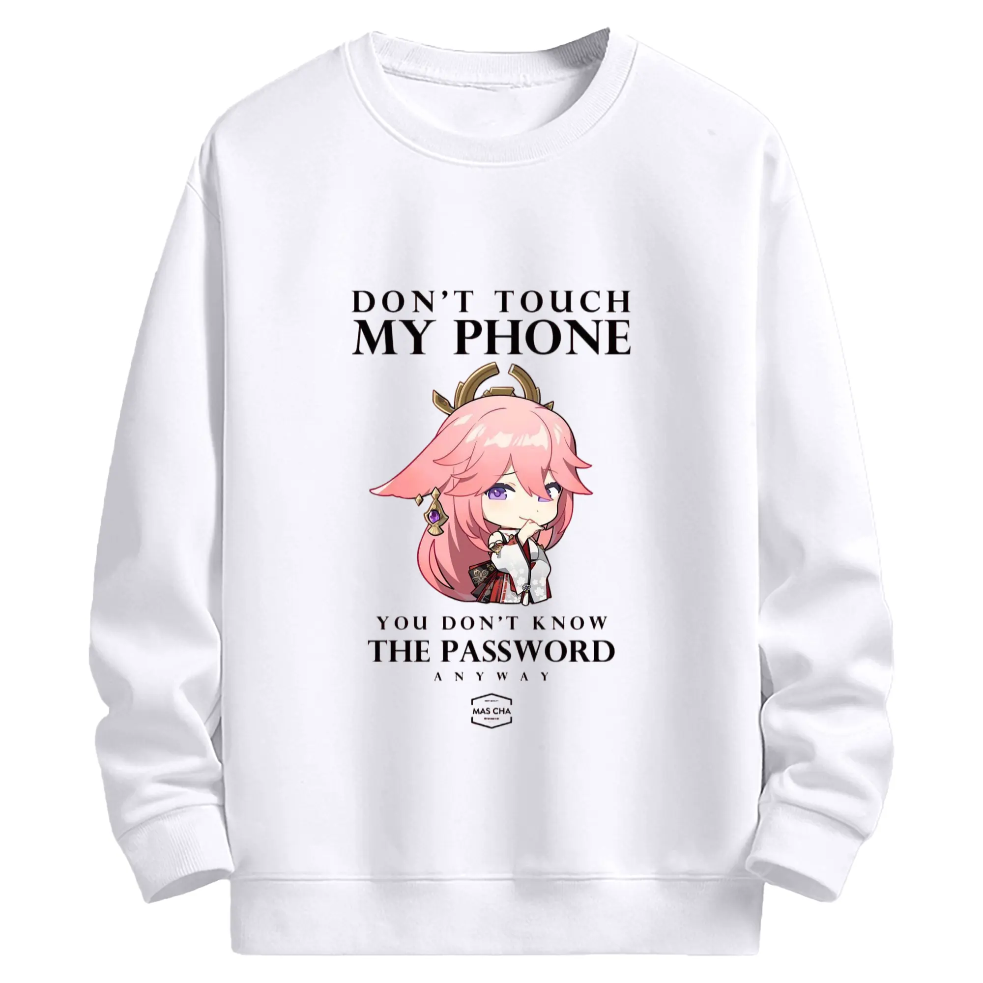 Genshin 稲妻 八重神子 - 高品質 クルーネック スウェット ・ コットン59％ ポリエステル41％ ・ ユニセックス 長袖 トレーナー ・ カジュアル デイリー スポーツ 散歩用