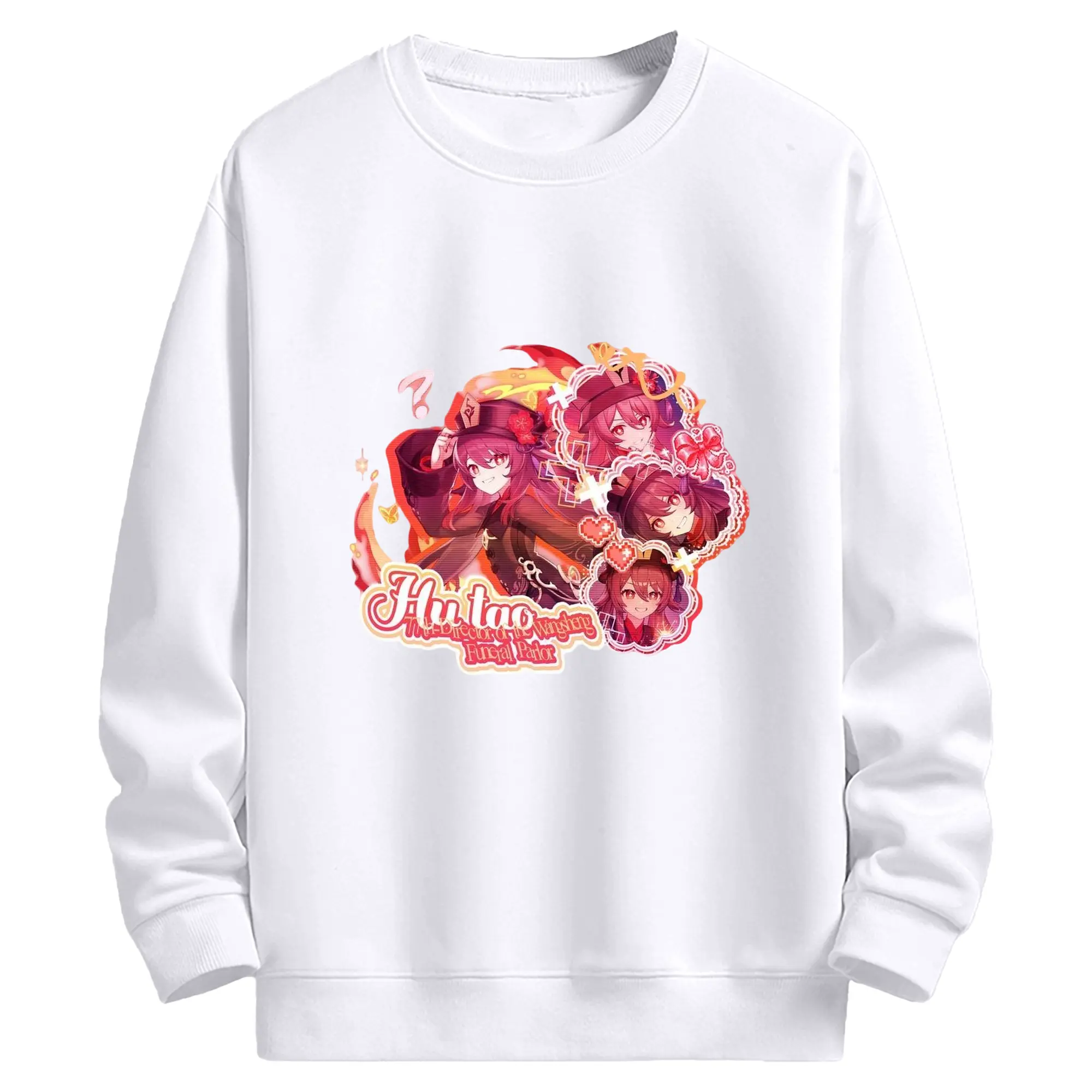 Genshin リーユエ フータオ - 高品質 クルーネック スウェット ・ コットン59％ ポリエステル41％ ・ ユニセックス 長袖 トレーナー ・ カジュアル デイリー スポーツ 散歩用