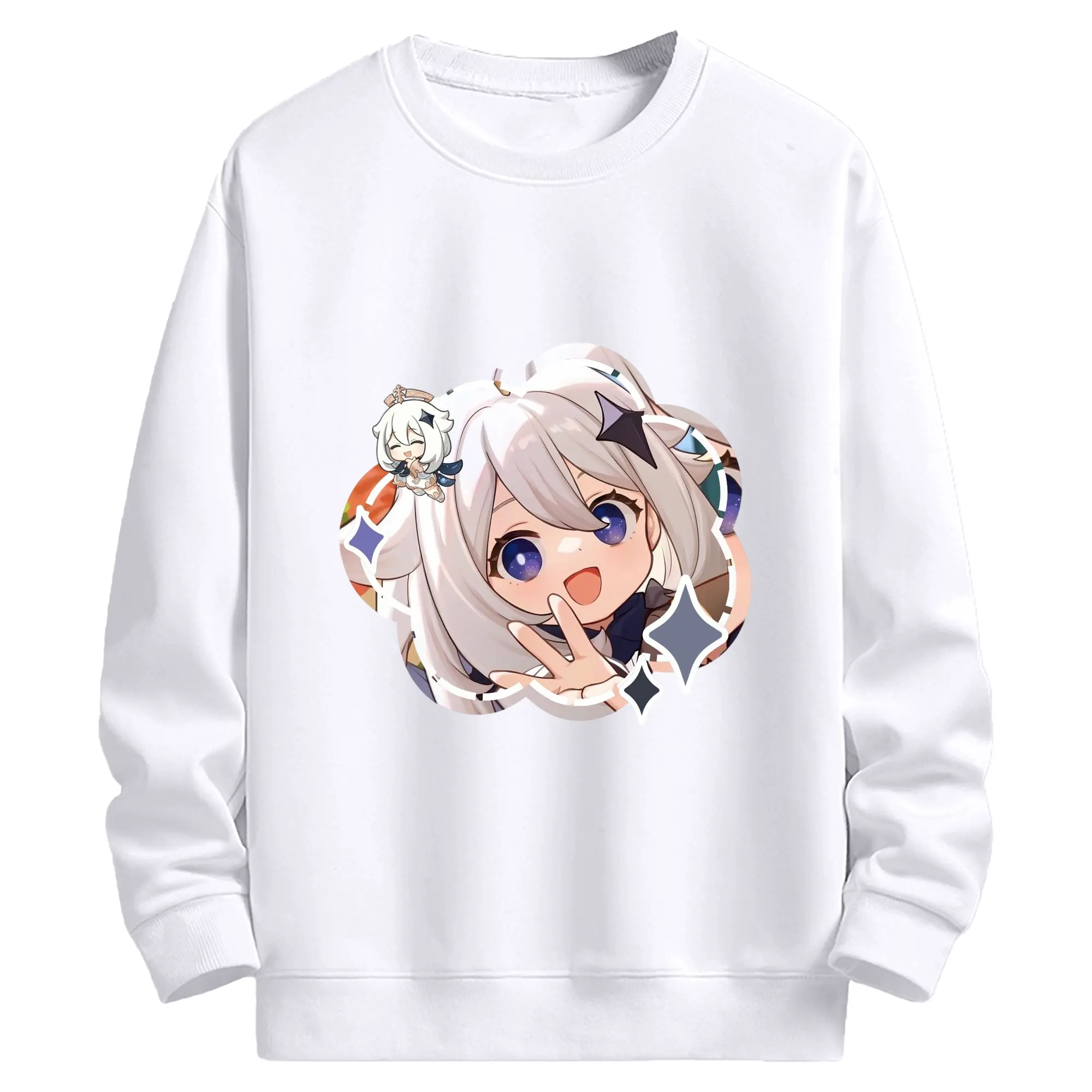 Genshin パイモン - 高品質 クルーネック スウェット ・ コットン59％ ポリエステル41％ ・ ユニセックス 長袖 トレーナー ・ カジュアル デイリー スポーツ 散歩用