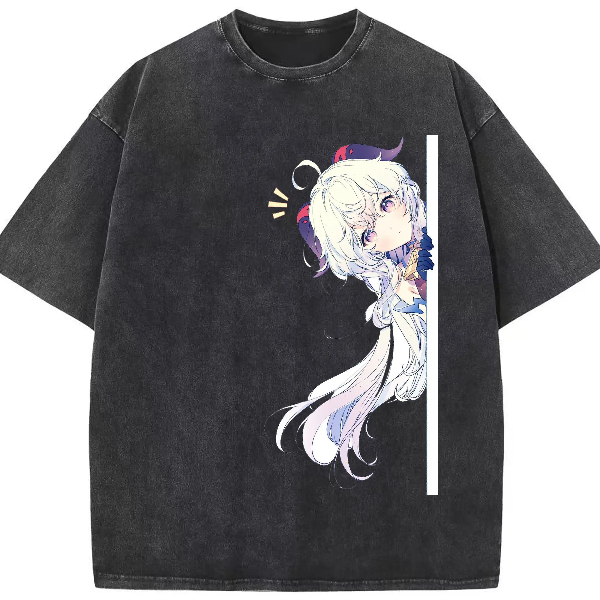Genshin リーユエ 甘雨 見つかる瞬間 - 綿100％ ヴィンテージ風 半袖Tシャツ ・ フロントプリント ・ 柔らか肌触り ・ 通気性 快適 ・ スポーツ カジュアル 外出用