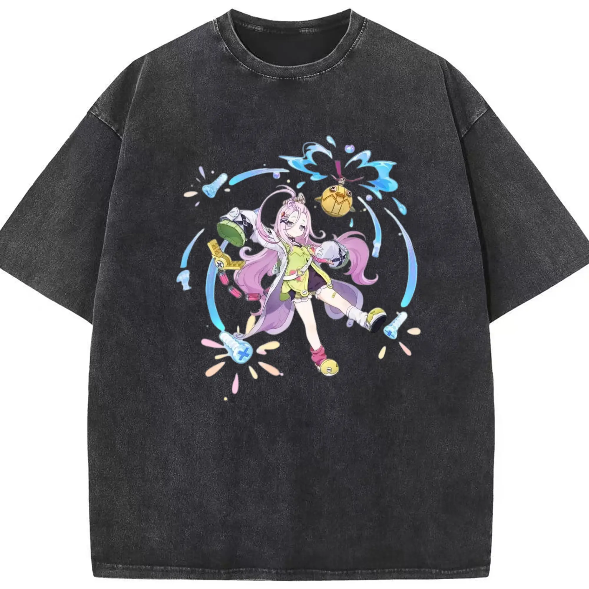 Genshin ナド・クライ - 綿100％ ヴィンテージ風 半袖Tシャツ ・ フロントプリント ・ 柔らか肌触り ・ 通気性 快適 ・ スポーツ カジュアル 外出用