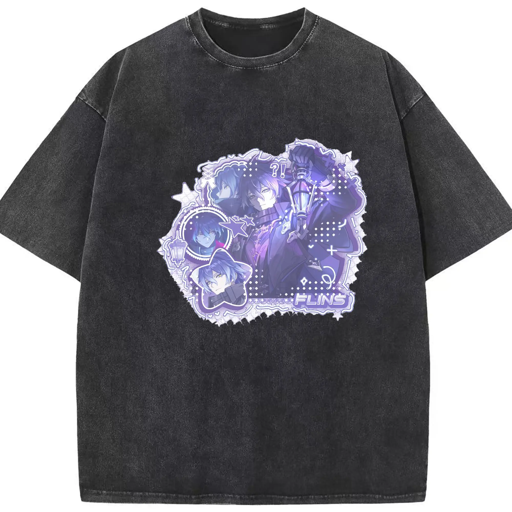 Genshin  ナド・クライ フリンズ - 綿100％ ヴィンテージ風 半袖Tシャツ ・ フロントプリント ・ 柔らか肌触り ・ 通気性 快適 ・ スポーツ カジュアル 外出用