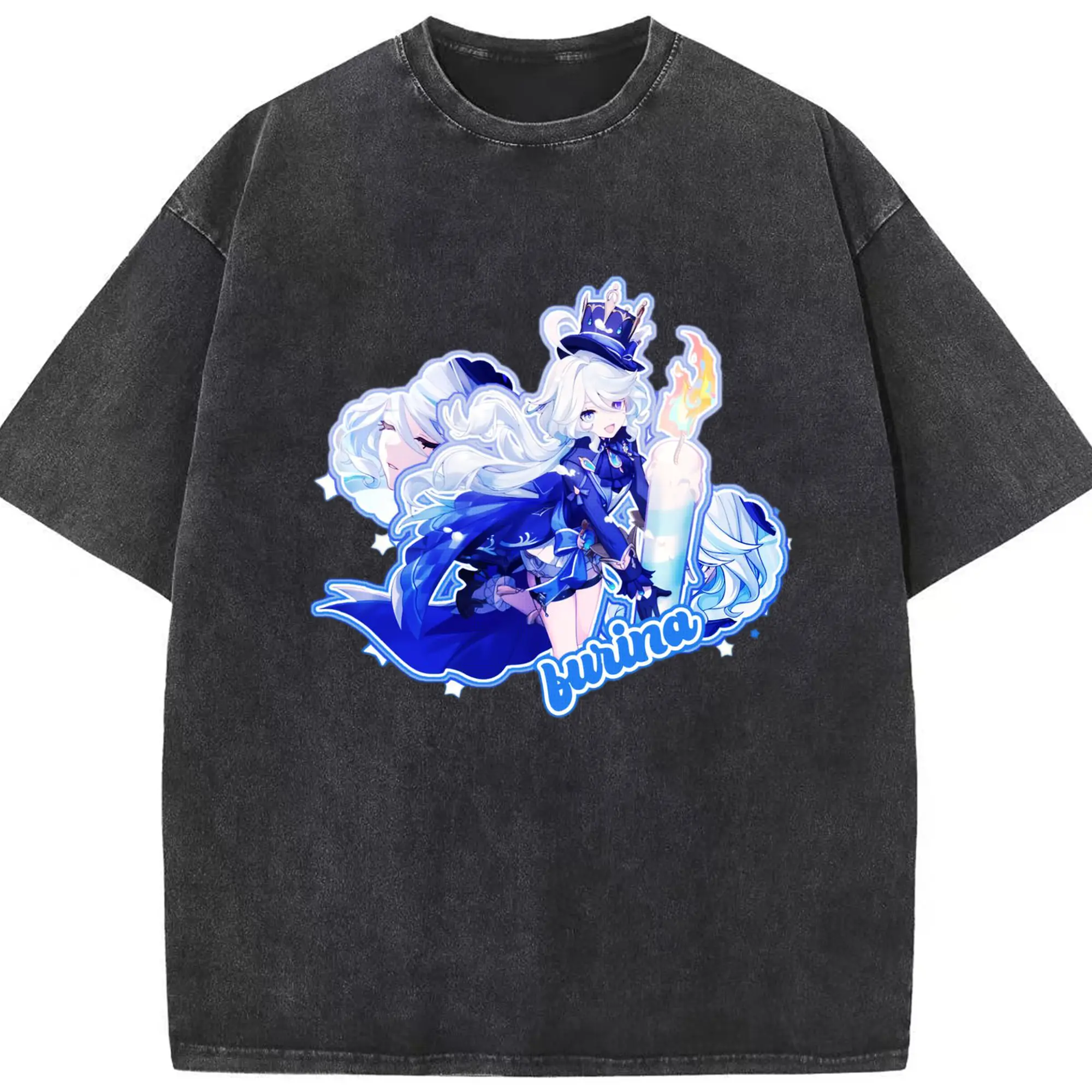 Genshin フォンテーヌ 水神すいじんフォカロルス フリーナ - 綿100％ ヴィンテージ風 半袖Tシャツ ・ フロントプリント ・ 柔らか肌触り ・ 通気性 快適 ・ スポーツ カジュアル 外出用