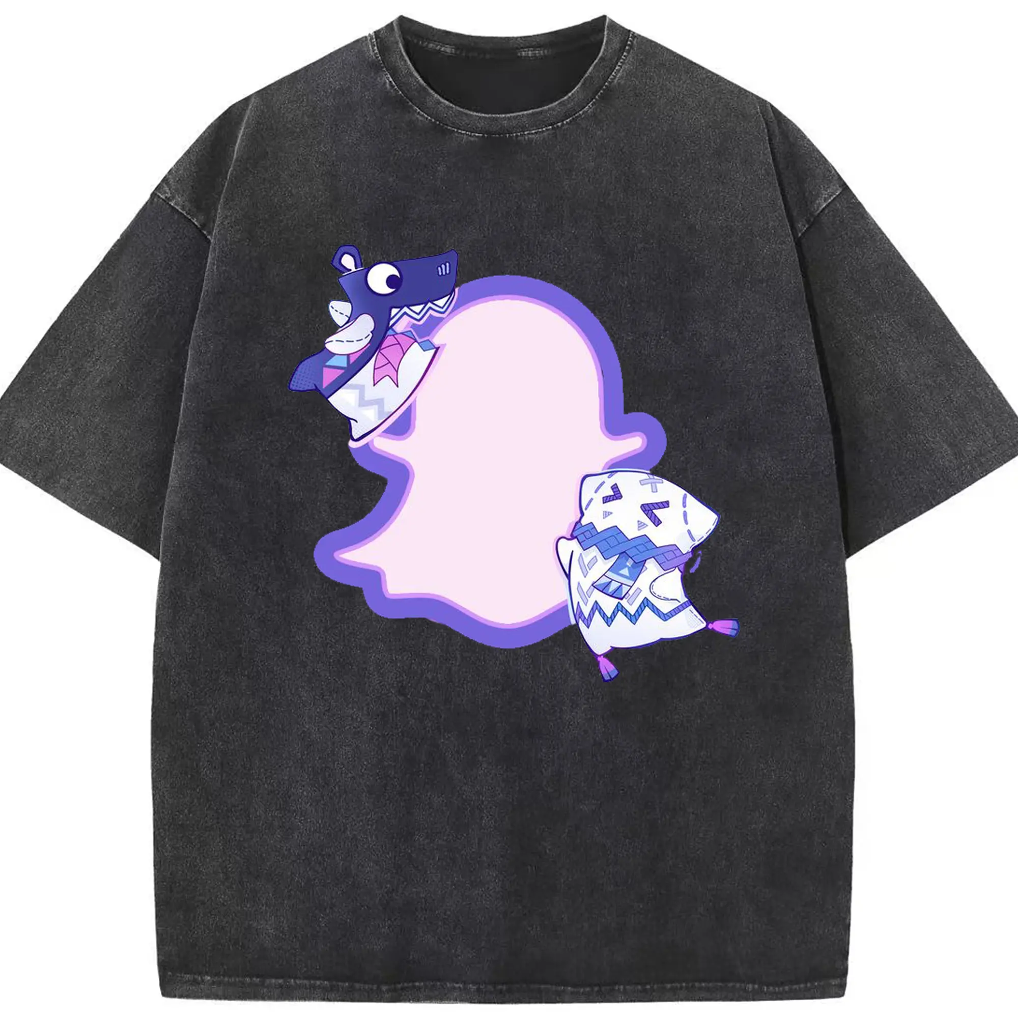 Genshin ナタ - 綿100％ ヴィンテージ風 半袖Tシャツ ・ フロントプリント ・ 柔らか肌触り ・ 通気性 快適 ・ スポーツ カジュアル 外出用