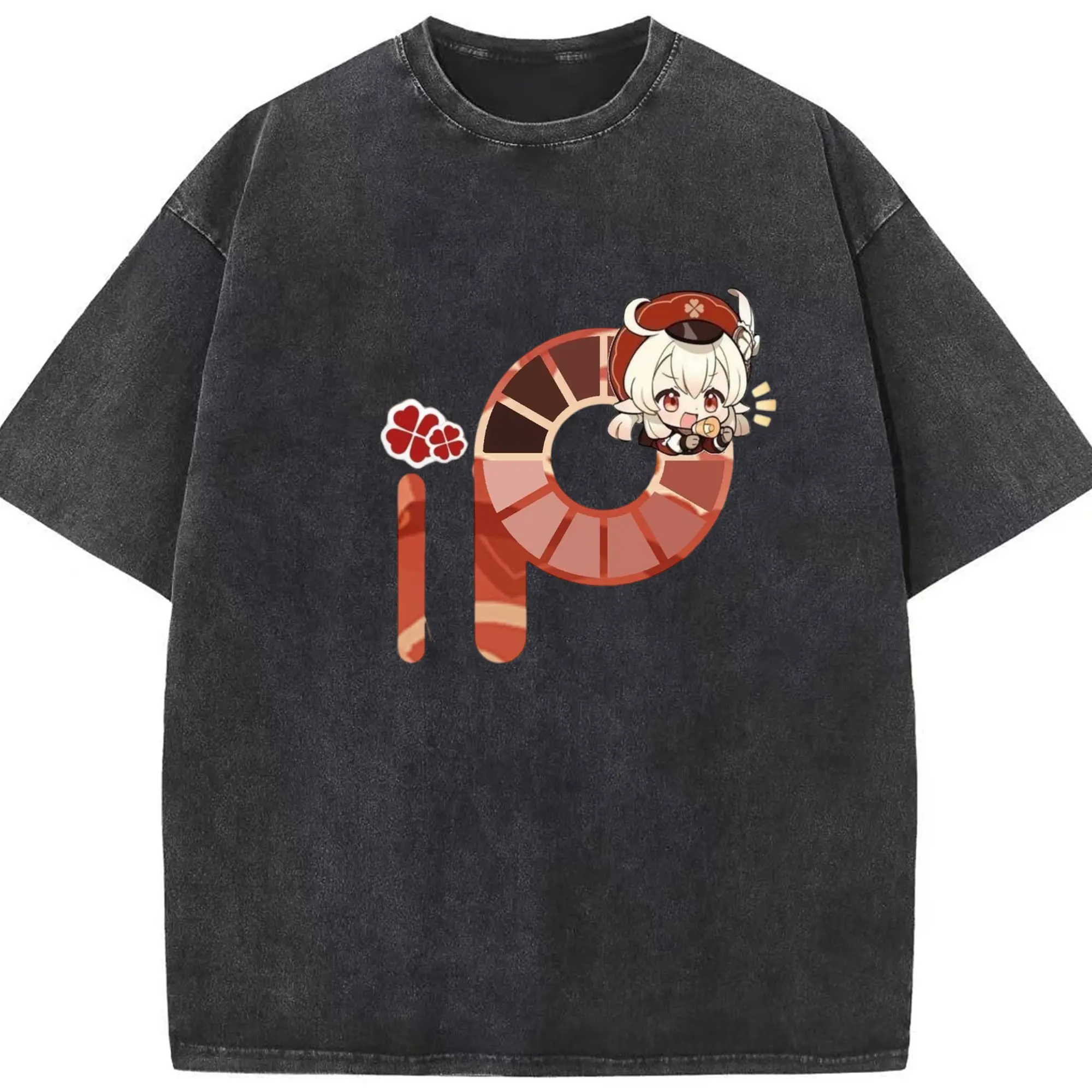 Genshin クレーちゃん - 綿100％ ヴィンテージ風 半袖Tシャツ ・ フロントプリント ・ 柔らか肌触り ・ 通気性 快適 ・ スポーツ カジュアル 外出用