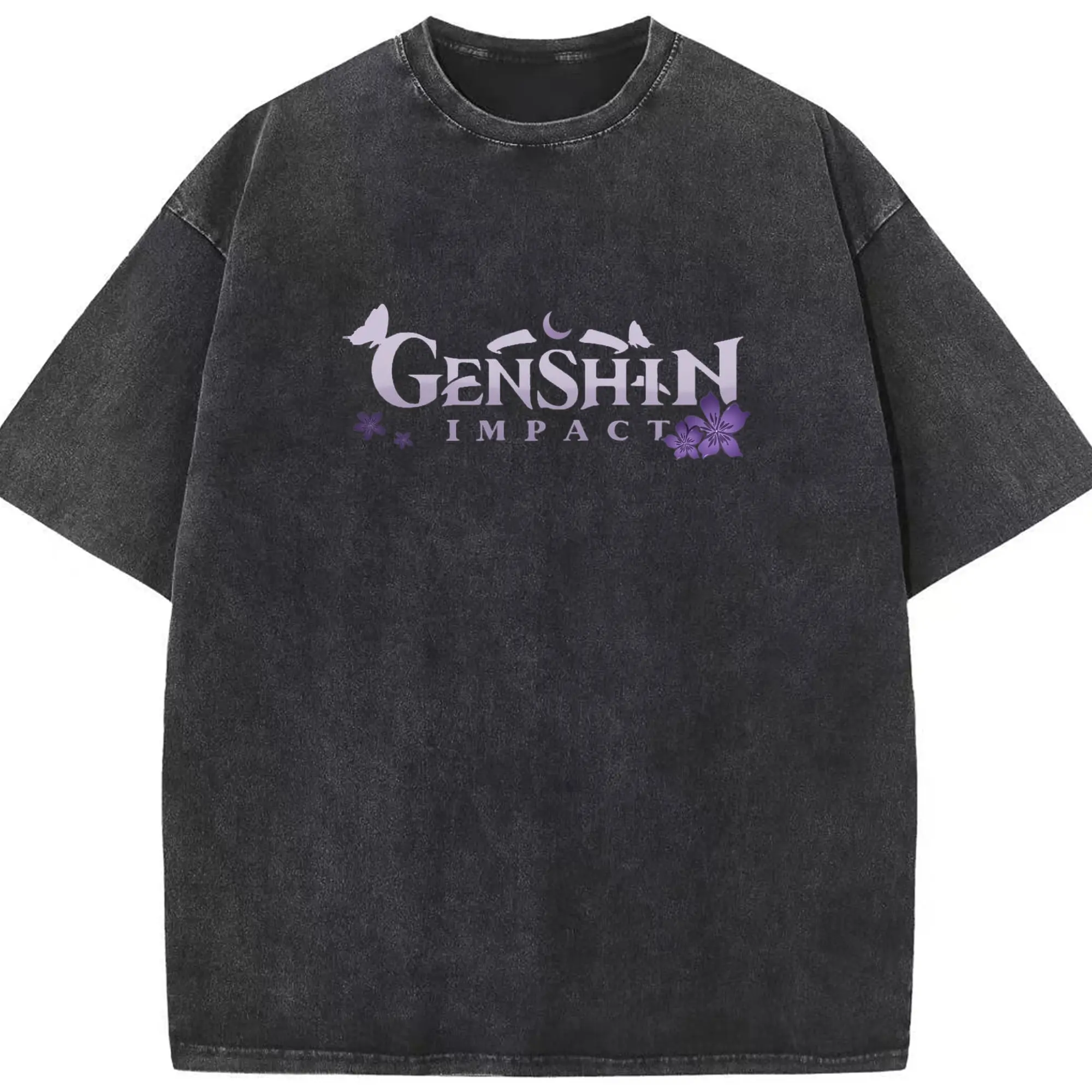 Genshin　シンプルロゴ - 綿100％ ヴィンテージ風 半袖Tシャツ ・ フロントプリント ・ 柔らか肌触り ・ 通気性 快適 ・ スポーツ カジュアル 外出用