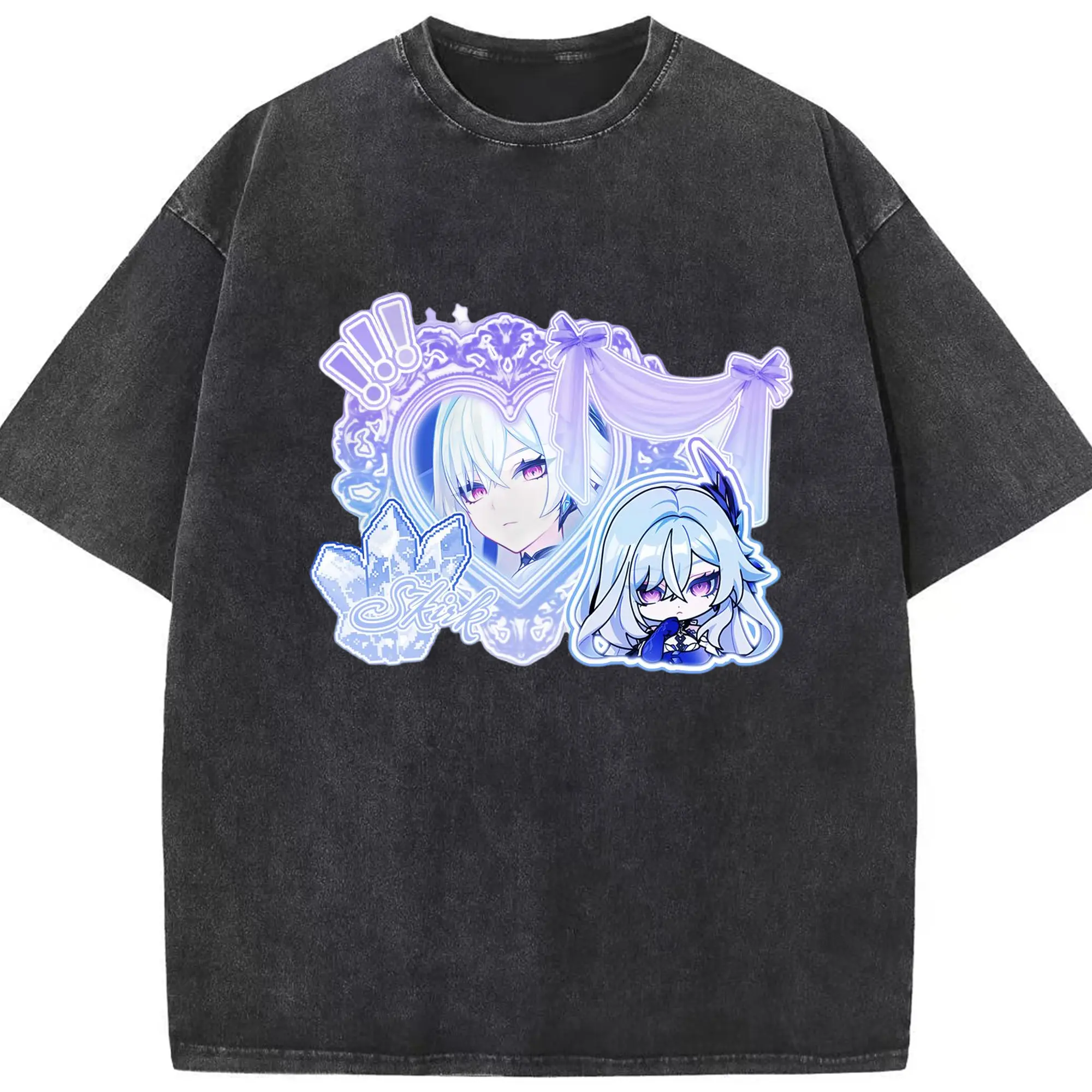 Genshinタルタリヤの師匠 スカーク - 綿100％ ヴィンテージ風 半袖Tシャツ ・ フロントプリント ・ 柔らか肌触り ・ 通気性 快適 ・ スポーツ カジュアル 外出用