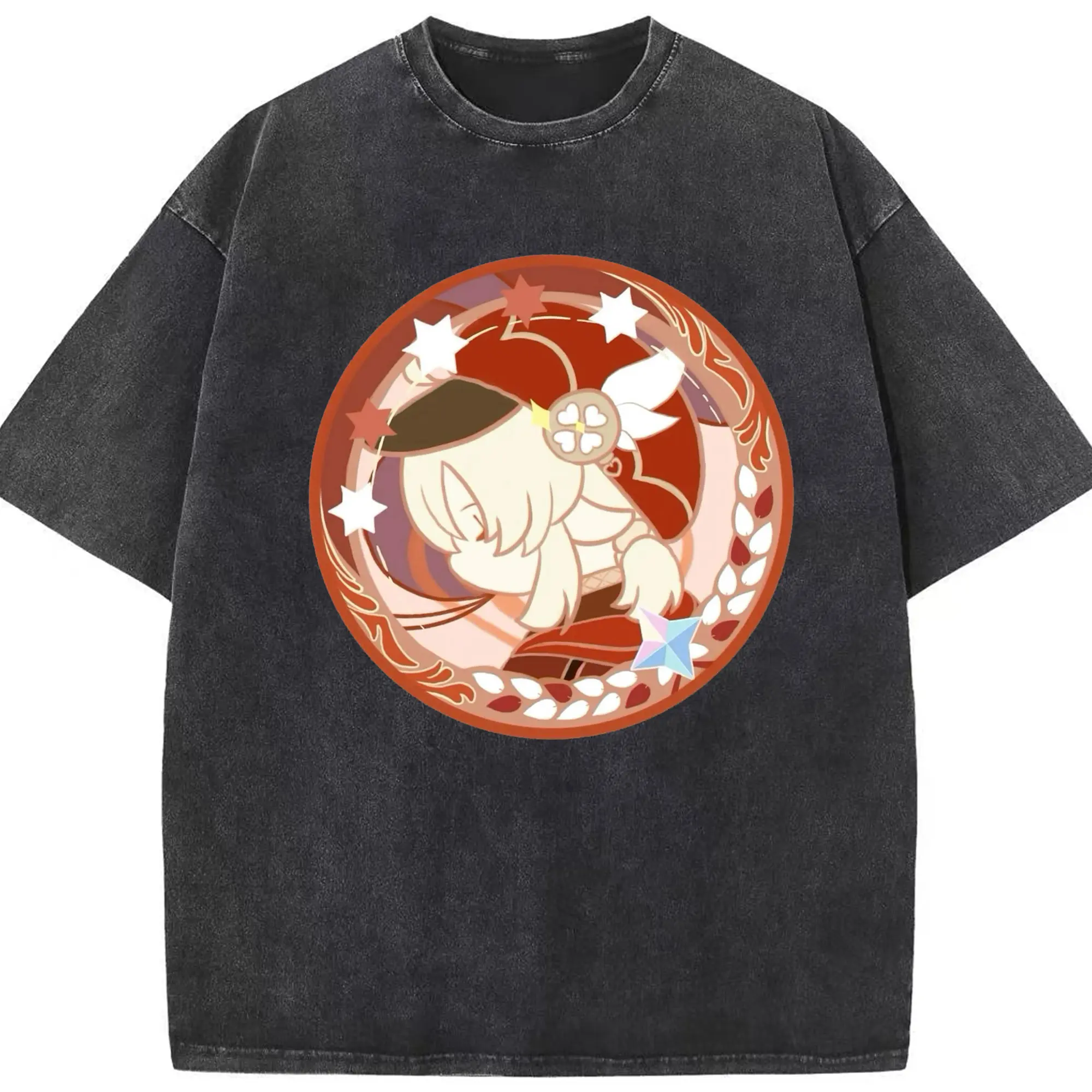 Genshin モンドクレーちゃん - 綿100％ ヴィンテージ風 半袖Tシャツ ・ フロントプリント ・ 柔らか肌触り ・ 通気性 快適 ・ スポーツ カジュアル 外出用