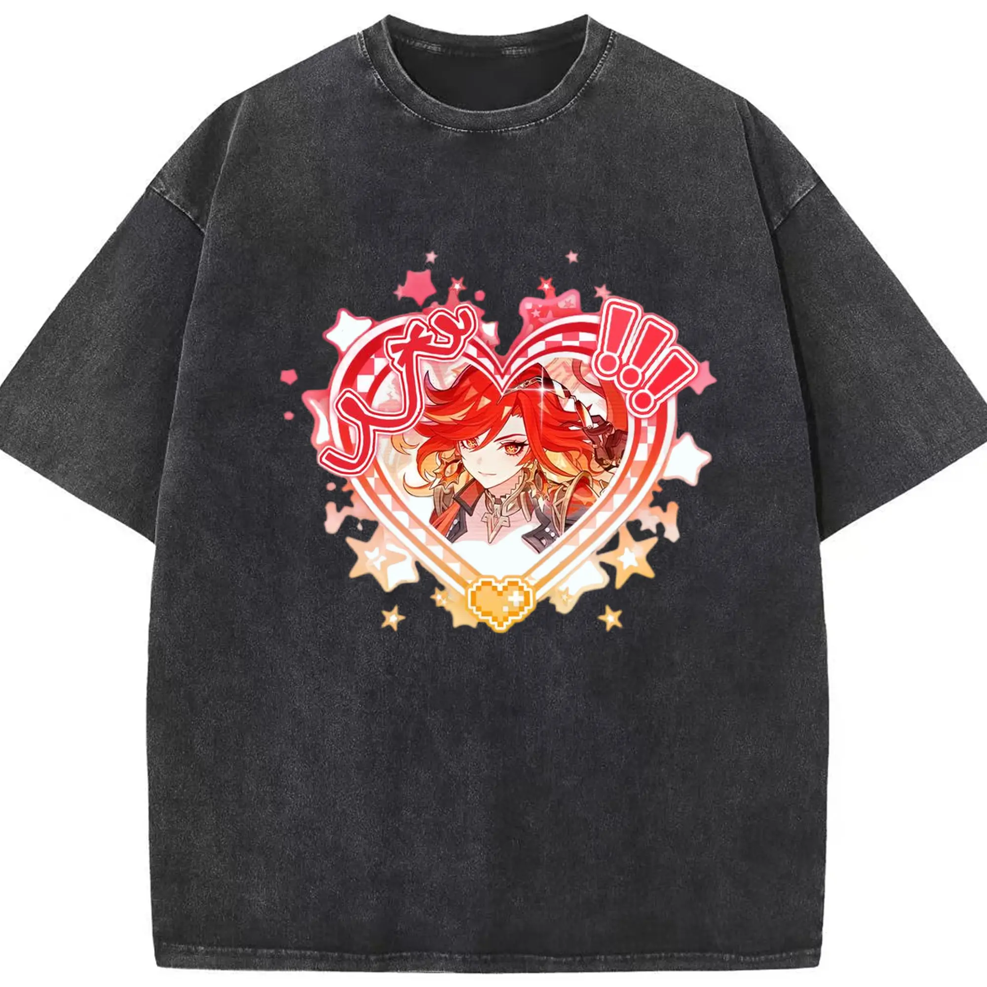 Genshin ナタ 炎神えんしん マーヴィカ - 綿100％ ヴィンテージ風 半袖Tシャツ ・ フロントプリント ・ 柔らか肌触り ・ 通気性 快適 ・ スポーツ カジュアル 外出用