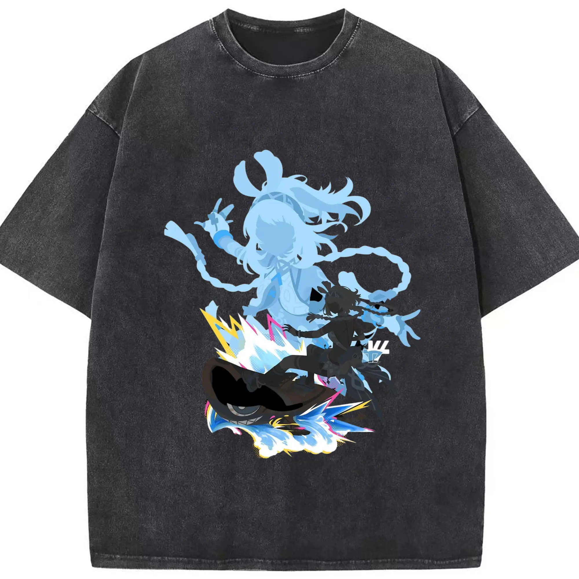 Genshin - 綿100％ ヴィンテージ風 半袖Tシャツ ・ フロントプリント ・ 柔らか肌触り ・ 通気性 快適 ・ スポーツ カジュアル 外出用