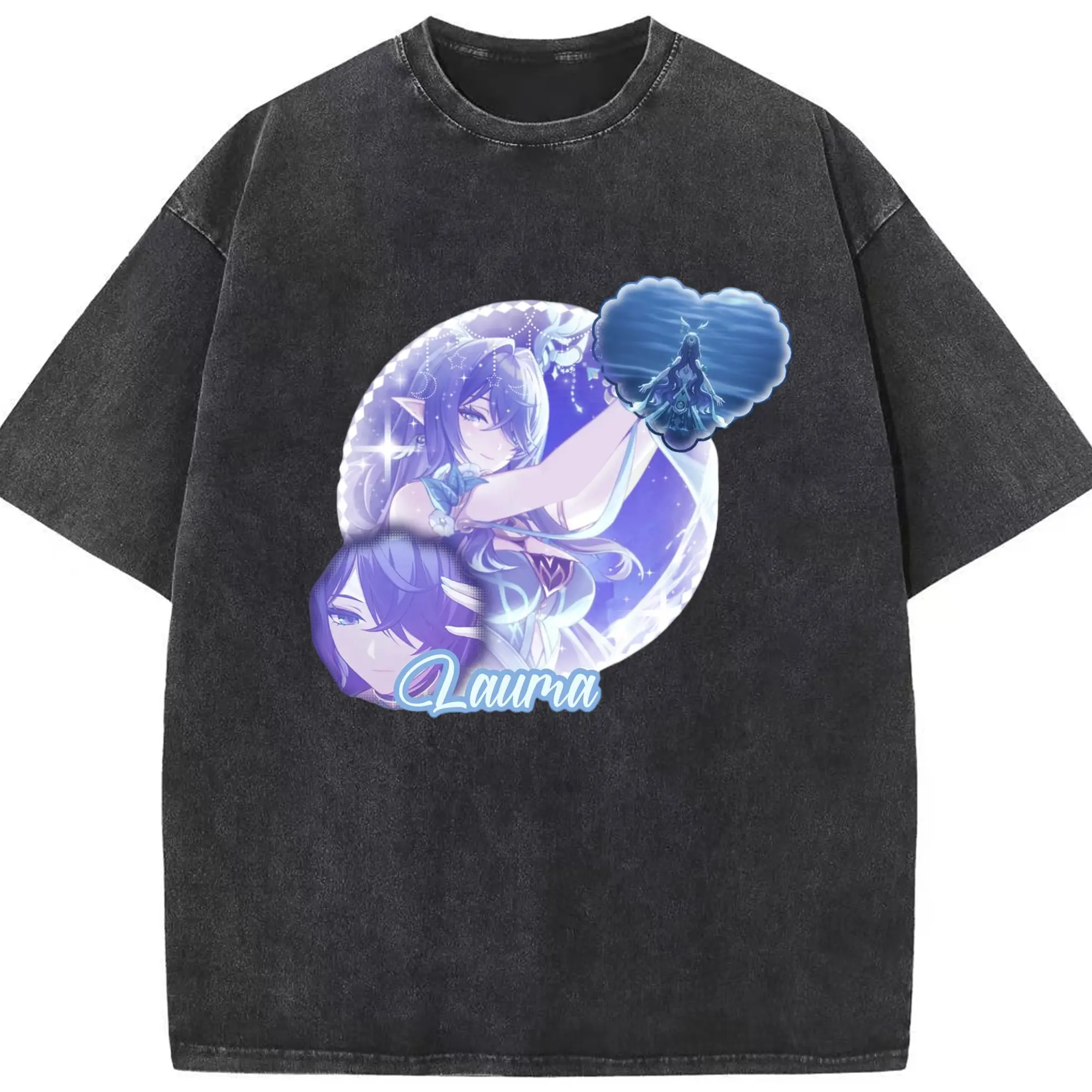 Genshin ナド・クライ ラウマ - 綿100％ ヴィンテージ風 半袖Tシャツ ・ フロントプリント ・ 柔らか肌触り ・ 通気性 快適 ・ スポーツ カジュアル 外出用