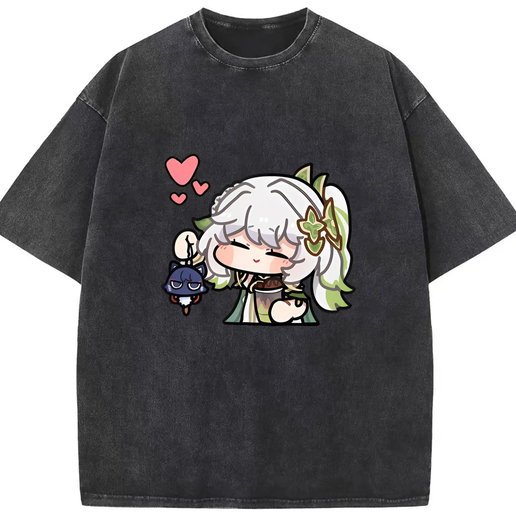 Genshin スメール草神そうしん ナヒーダ - 綿100％ ヴィンテージ風 半袖Tシャツ ・ フロントプリント ・ 柔らか肌触り ・ 通気性 快適 ・ スポーツ カジュアル 外出用