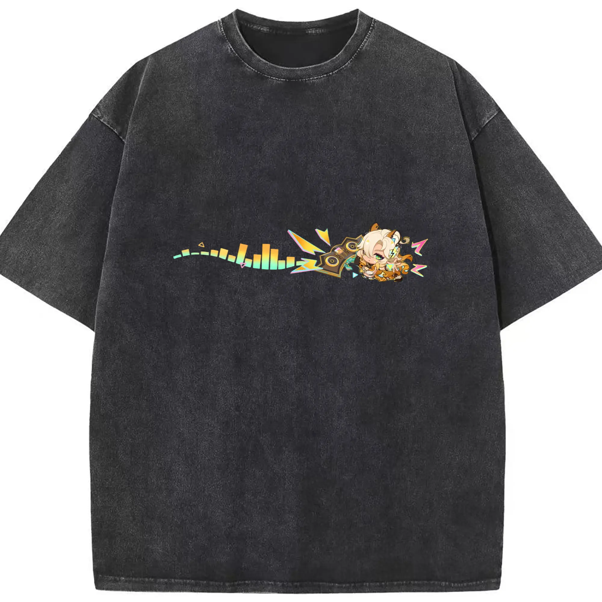 Genshin ナタ シロネン - 綿100％ ヴィンテージ風 半袖Tシャツ ・ フロントプリント ・ 柔らか肌触り ・ 通気性 快適 ・ スポーツ カジュアル 外出用