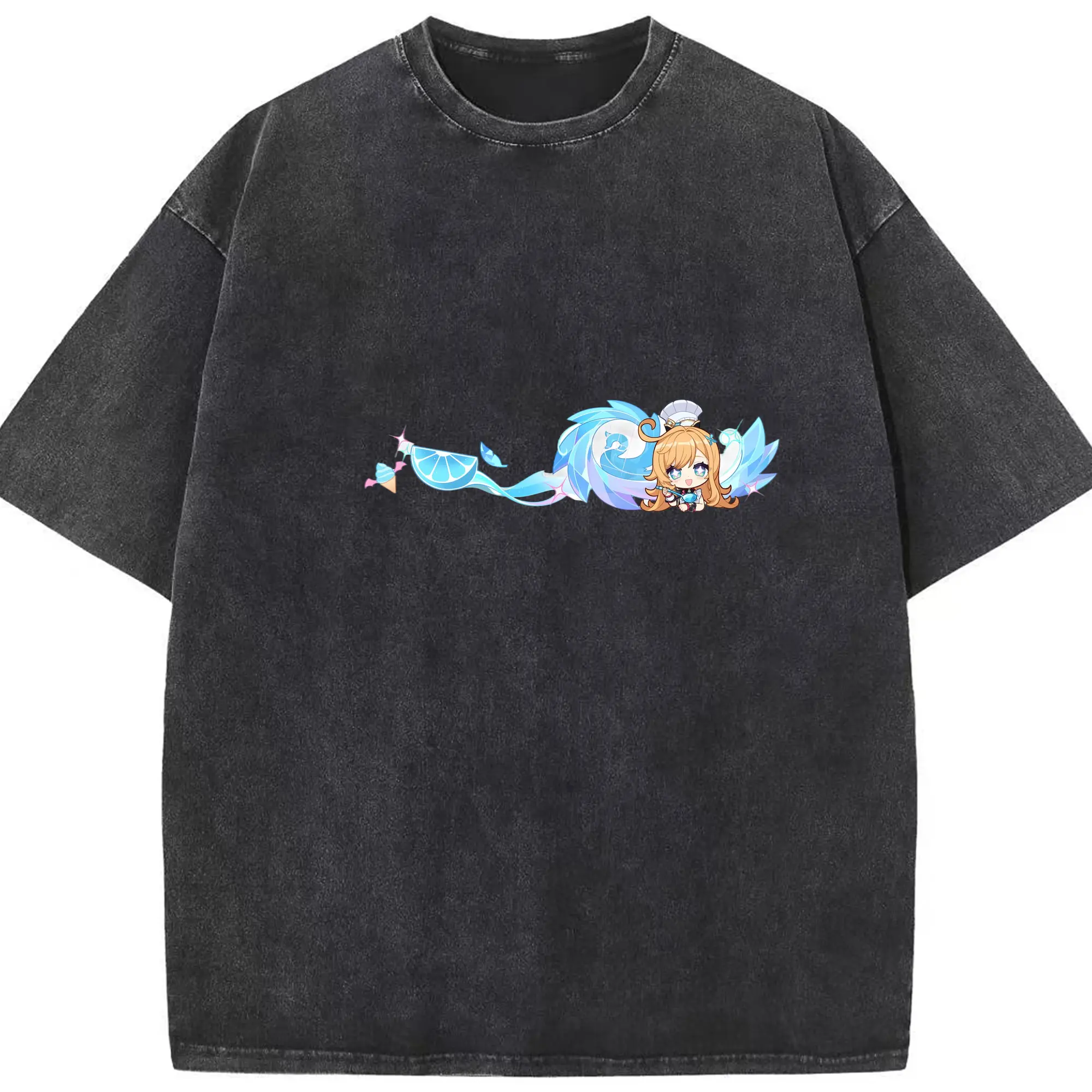 Genshin フォンテーヌ エスコフィエ - 綿100％ ヴィンテージ風 半袖Tシャツ ・ フロントプリント ・ 柔らか肌触り ・ 通気性 快適 ・ スポーツ カジュアル 外出用