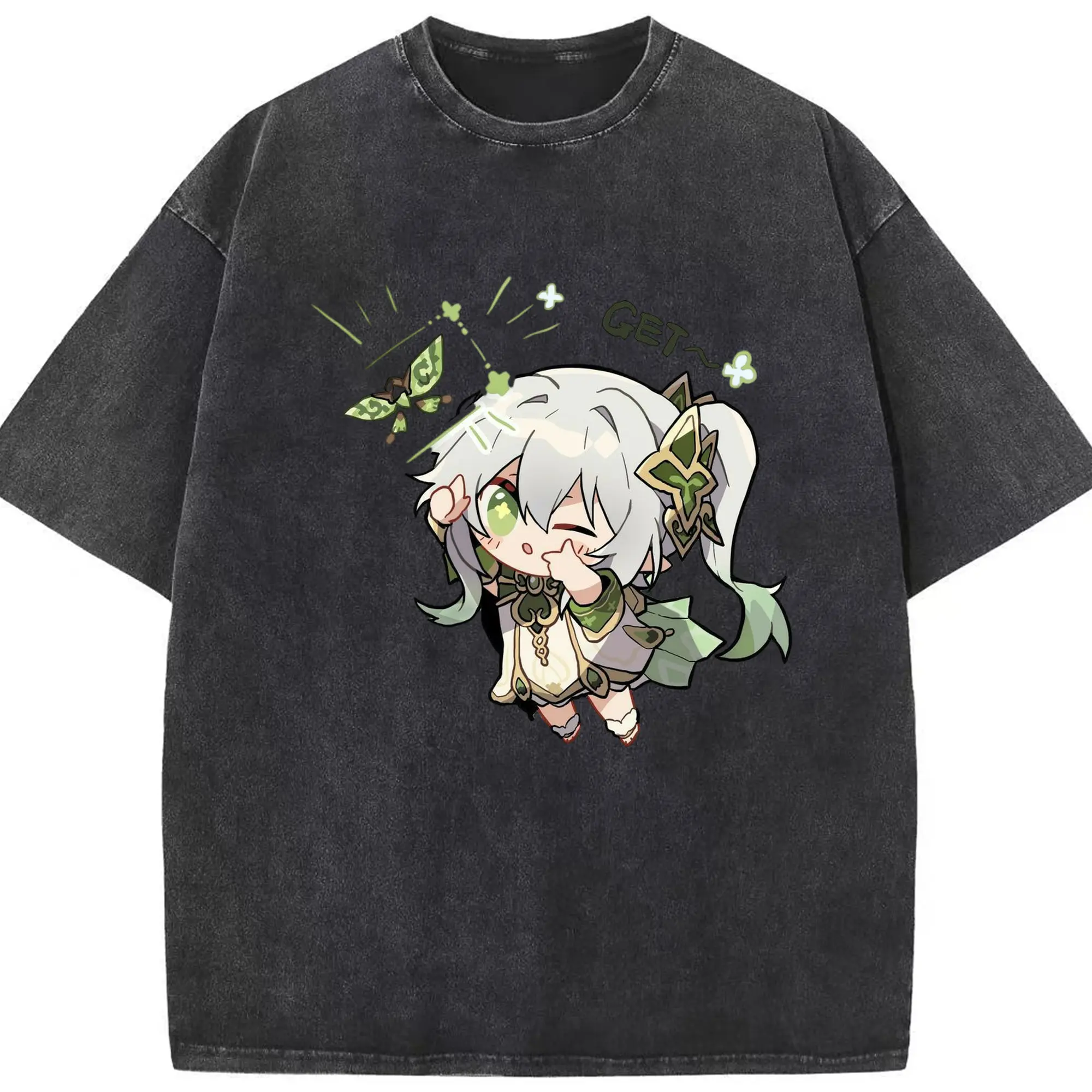 Genshin スメール 草神そうしん ナヒーダ - 綿100％ ヴィンテージ風 半袖Tシャツ ・ フロントプリント ・ 柔らか肌触り ・ 通気性 快適 ・ スポーツ カジュアル 外出用