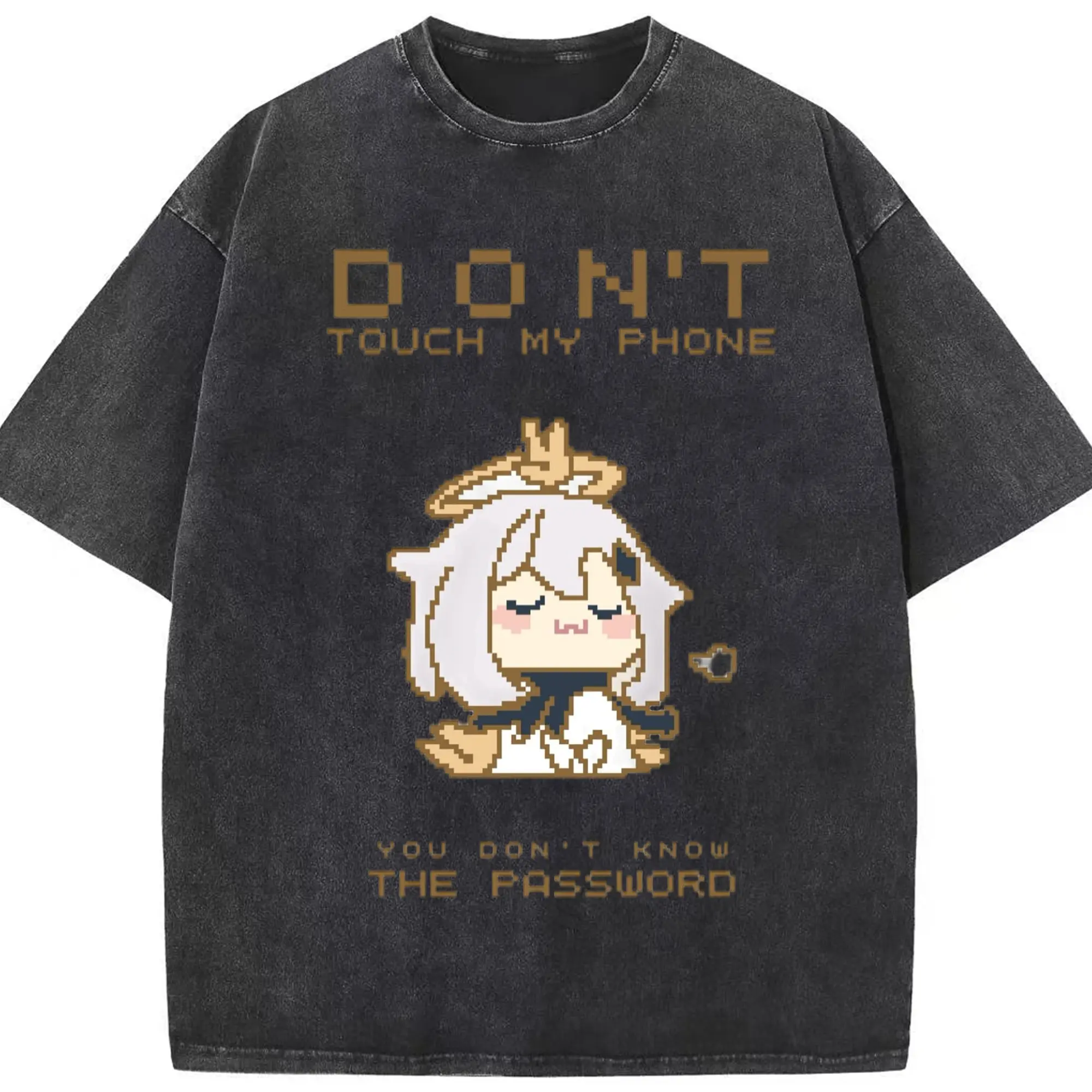 Genshin パイモン - 綿100％ ヴィンテージ風 半袖Tシャツ ・ フロントプリント ・ 柔らか肌触り ・ 通気性 快適 ・ スポーツ カジュアル 外出用