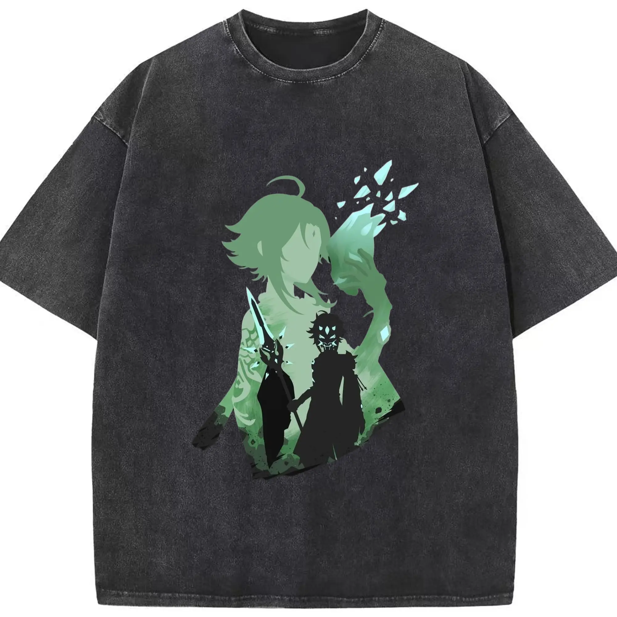 Genshin リーユエ ショウ（魈） - 綿100％ ヴィンテージ風 半袖Tシャツ ・ フロントプリント ・ 柔らか肌触り ・ 通気性 快適 ・ スポーツ カジュアル 外出用