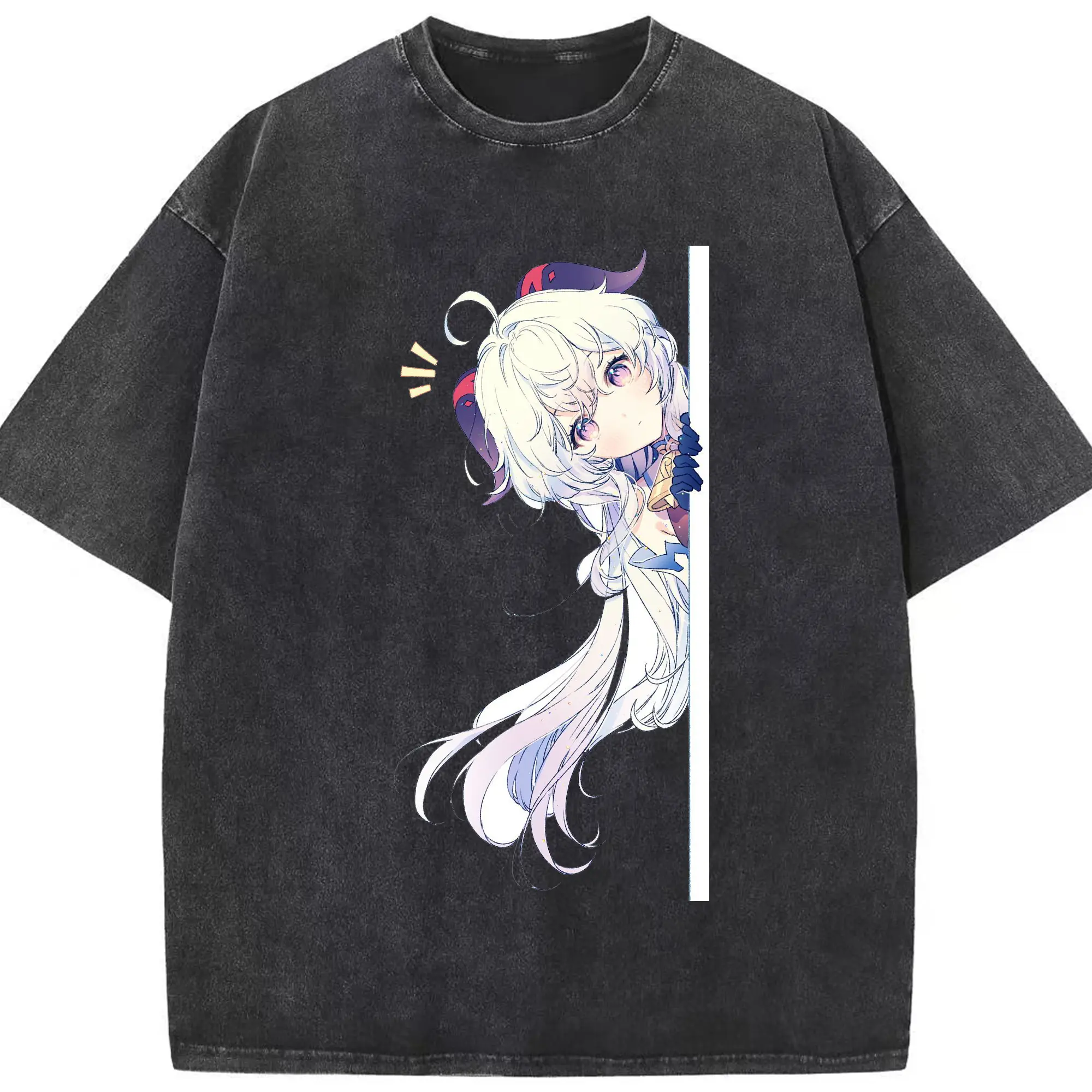 Genshin リーユエ 甘雨 見つかる瞬間 - 綿100％ ヴィンテージ風 半袖Tシャツ ・ フロントプリント ・ 柔らか肌触り ・ 通気性 快適 ・ スポーツ カジュアル 外出用