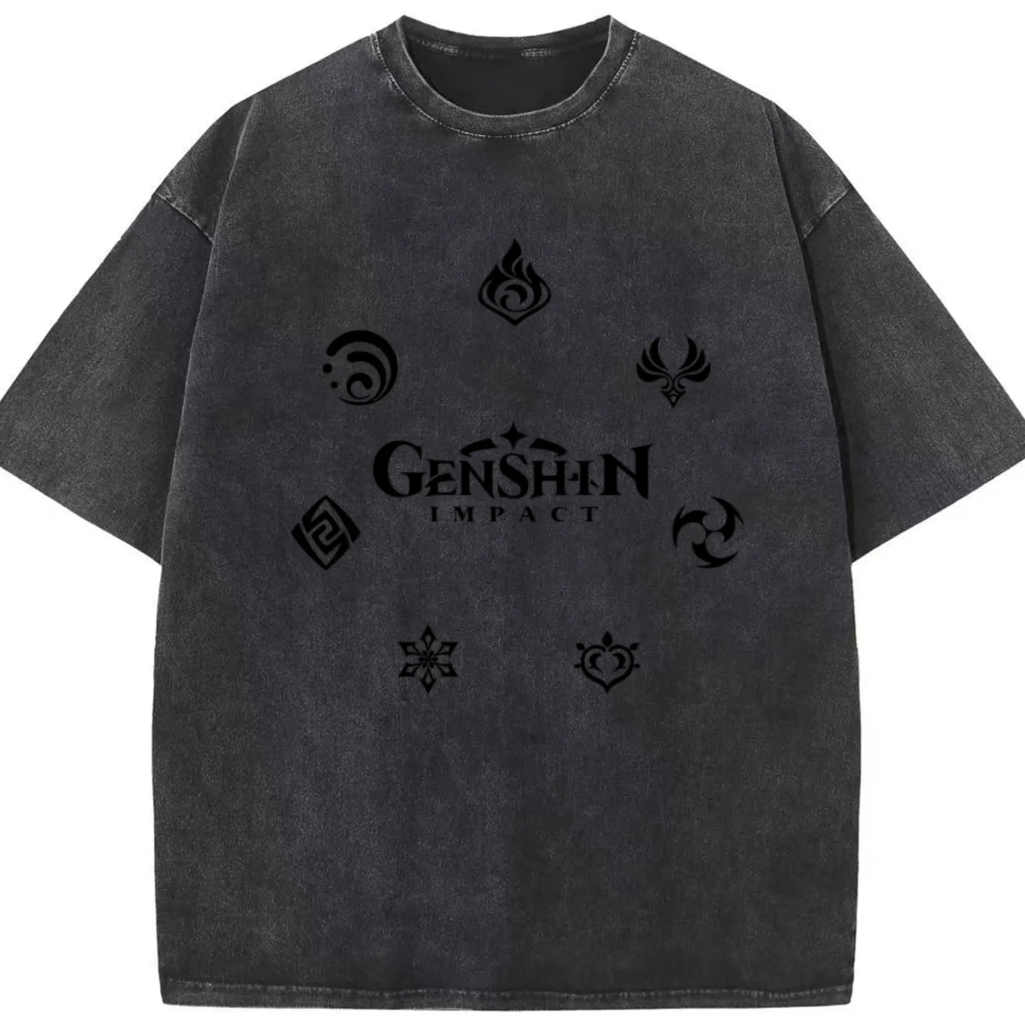 Genshin シンプルロゴ - 綿100％ ヴィンテージ風 半袖Tシャツ ・ フロントプリント ・ 柔らか肌触り ・ 通気性 快適 ・ スポーツ カジュアル 外出用
