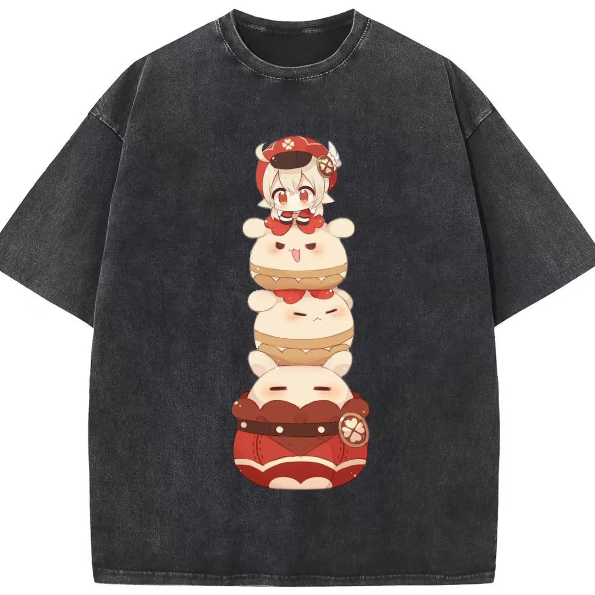 Genshin モンド クレーちゃん のドドコ - 綿100％ ヴィンテージ風 半袖Tシャツ ・ フロントプリント ・ 柔らか肌触り ・ 通気性 快適 ・ スポーツ カジュアル 外出用