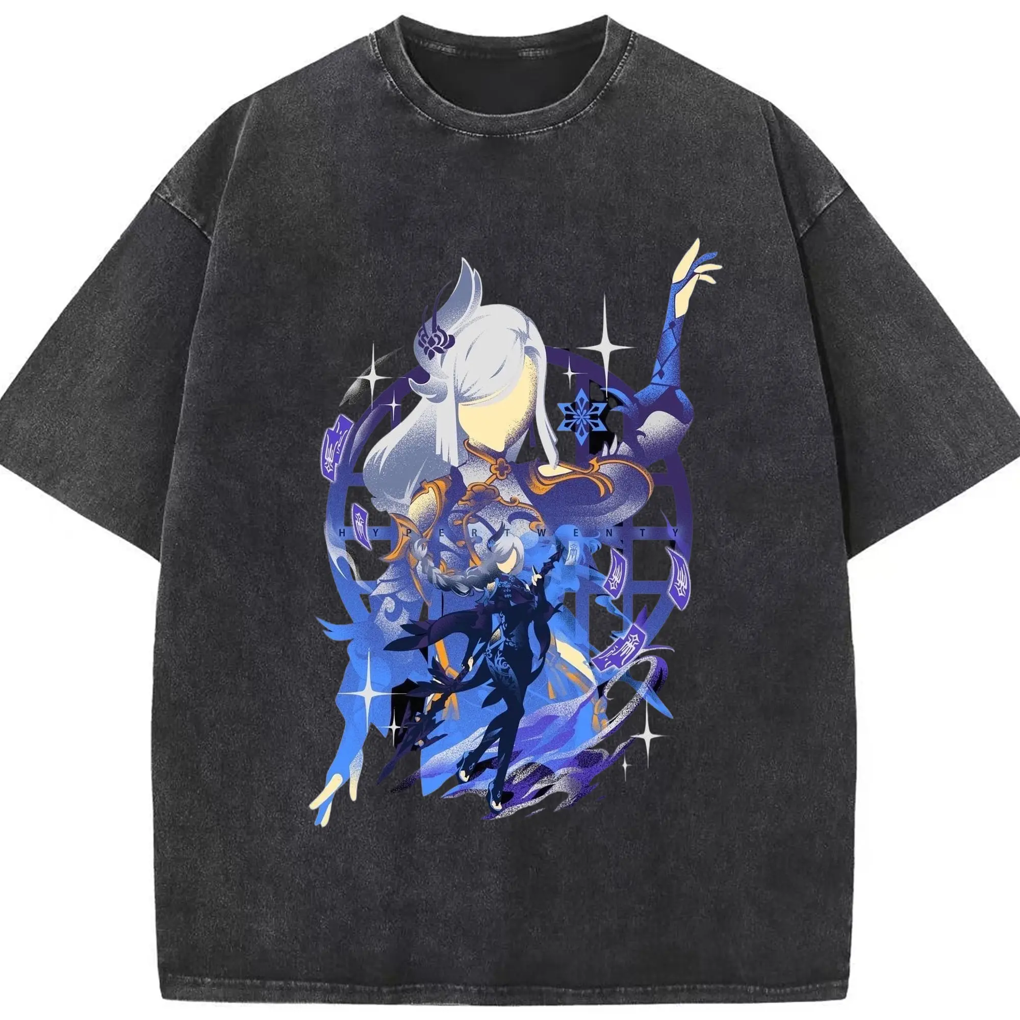 Genshin リーユエ しGenshin リーユエ 申鶴 シェンフー - 綿100％ ヴィンテージ風 半袖Tシャツ ・ フロントプリント ・ 柔らか肌触り ・ 通気性 快適 ・ スポーツ カジュアル 外出用