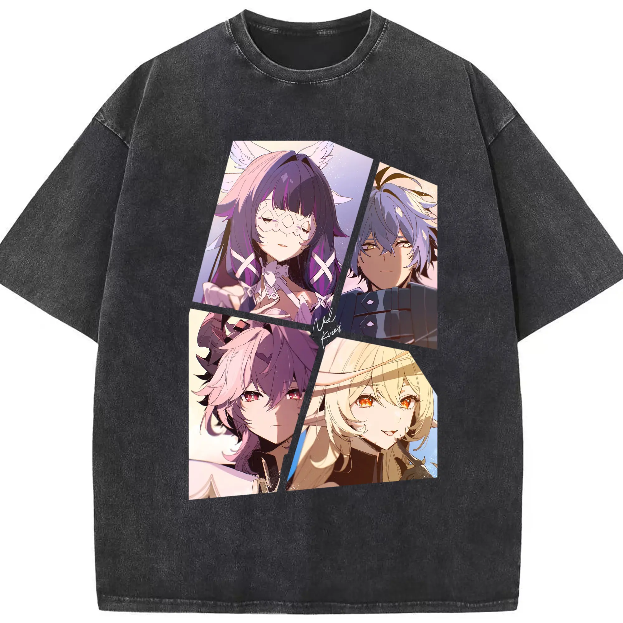 Genshin ナド・クライ人気キャラクター - 綿100％ ヴィンテージ風 半袖Tシャツ ・ フロントプリント ・ 柔らか肌触り ・ 通気性 快適 ・ スポーツ カジュアル 外出用