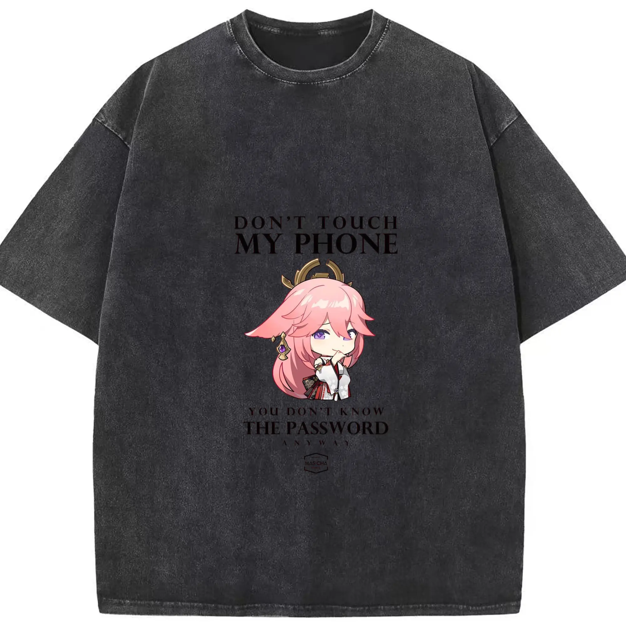 Genshin 稲妻 八重神子 - 綿100％ ヴィンテージ風 半袖Tシャツ ・ フロントプリント ・ 柔らか肌触り ・ 通気性 快適 ・ スポーツ カジュアル 外出用