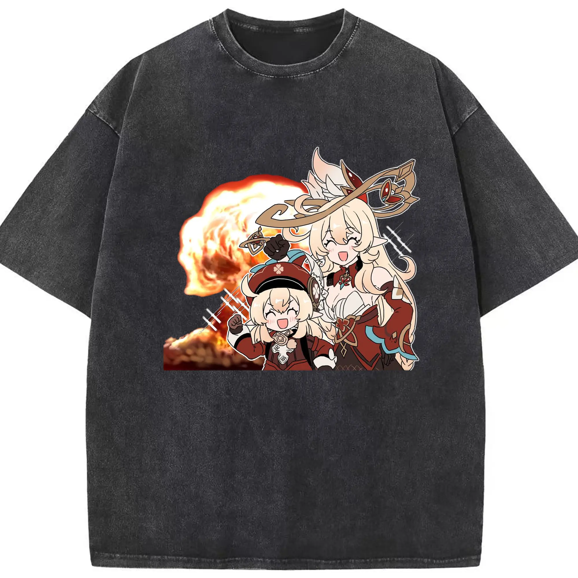 Genshin ナド・クライ クレーちゃん - 綿100％ ヴィンテージ風 半袖Tシャツ ・ フロントプリント ・ 柔らか肌触り ・ 通気性 快適 ・ スポーツ カジュアル 外出用