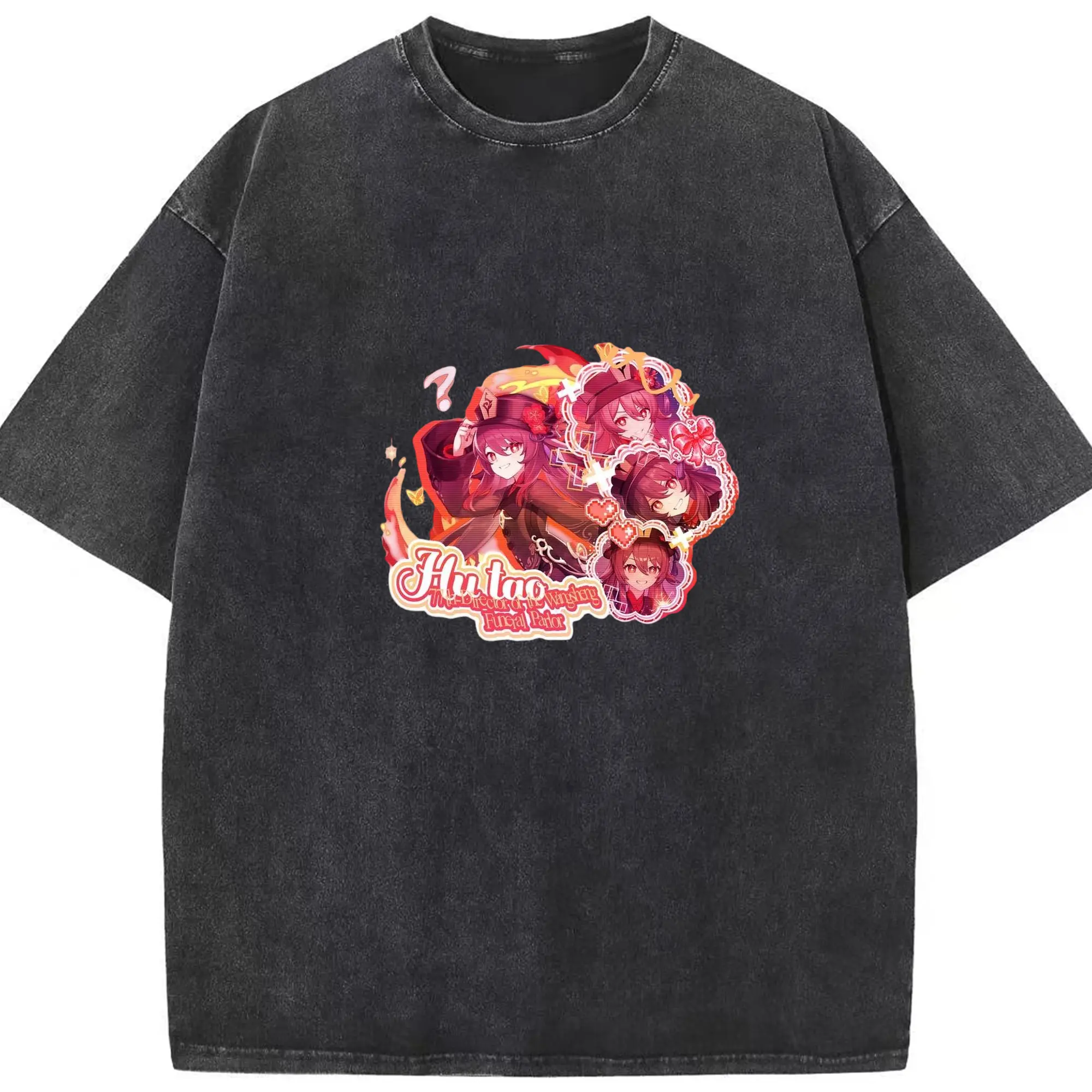 Genshin リーユエ フータオ - 綿100％ ヴィンテージ風 半袖Tシャツ ・ フロントプリント ・ 柔らか肌触り ・ 通気性 快適 ・ スポーツ カジュアル 外出用