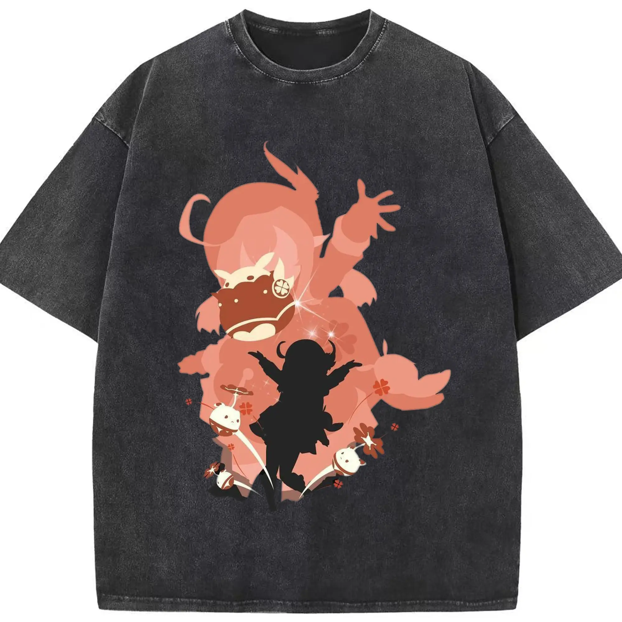 Genshin  クレーちゃん - 綿100％ ヴィンテージ風 半袖Tシャツ ・ フロントプリント ・ 柔らか肌触り ・ 通気性 快適 ・ スポーツ カジュアル 外出用