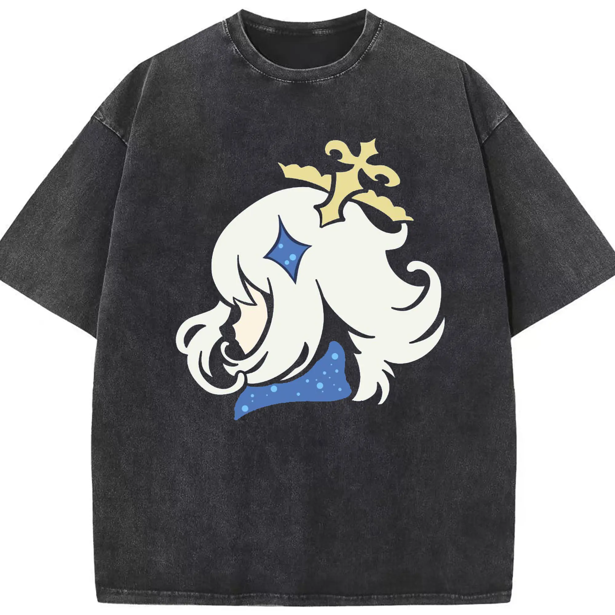 Genshin パイモン - 綿100％ ヴィンテージ風 半袖Tシャツ ・ フロントプリント ・ 柔らか肌触り ・ 通気性 快適 ・ スポーツ カジュアル 外出用