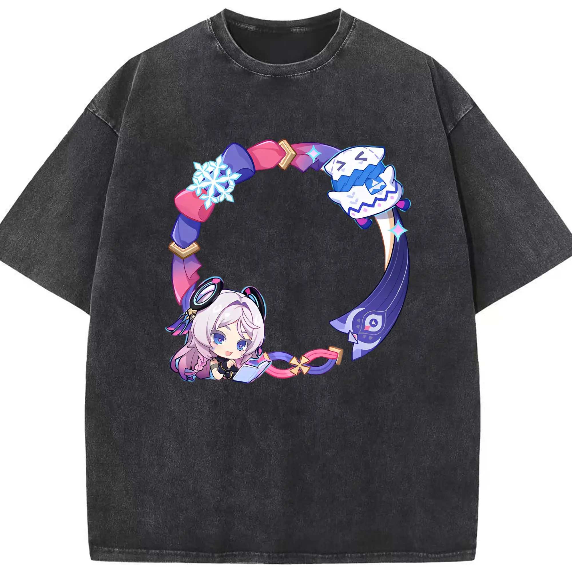 Genshin ナタシトラリ - 綿100％ ヴィンテージ風 半袖Tシャツ ・ フロントプリント ・ 柔らか肌触り ・ 通気性 快適 ・ スポーツ カジュアル 外出用