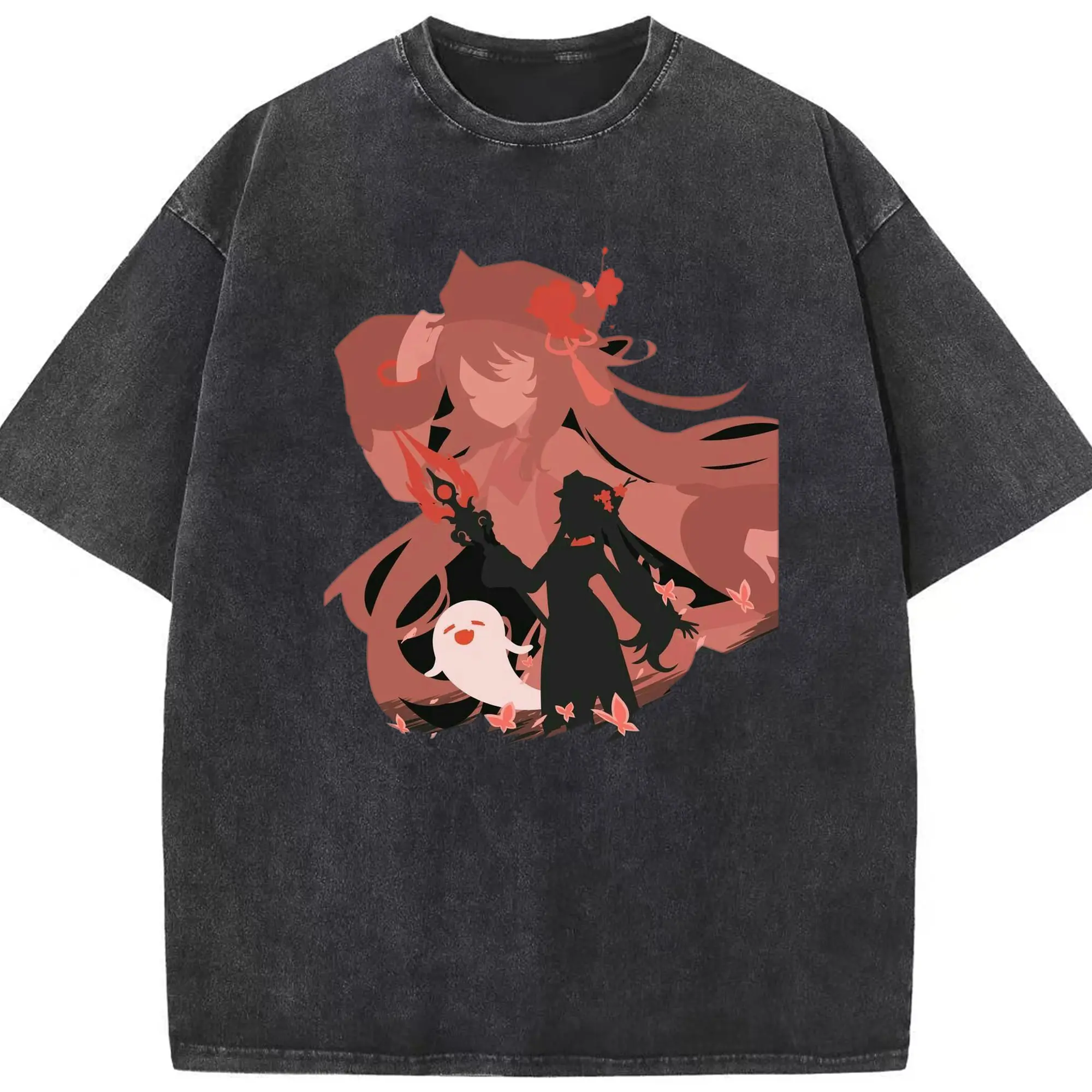 Genshin リーユエ リーユエ フータオ - 綿100％ ヴィンテージ風 半袖Tシャツ ・ フロントプリント ・ 柔らか肌触り ・ 通気性 快適 ・ スポーツ カジュアル 外出用