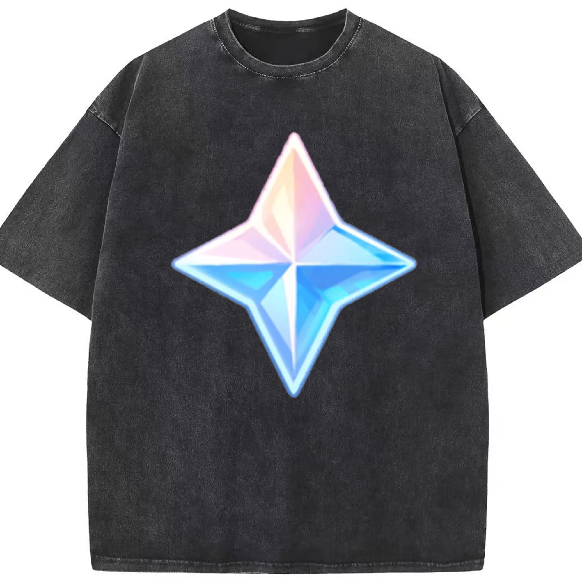 Genshin 原石で運気アップ！ - 綿100％ ヴィンテージ風 半袖Tシャツ ・ フロントプリント ・ 柔らか肌触り ・ 通気性 快適 ・ スポーツ カジュアル 外出用