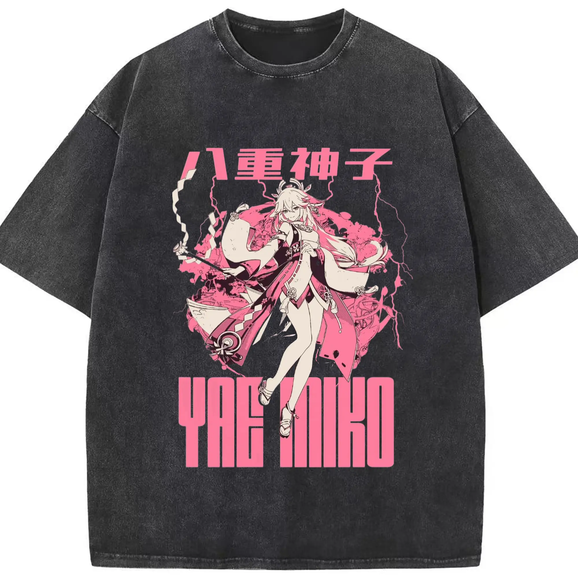 Genshin イナズマ - 綿100％ ヴィンテージ風 半袖Tシャツ ・ フロントプリント ・ 柔らか肌触り ・ 通気性 快適 ・ スポーツ カジュアル 外出用