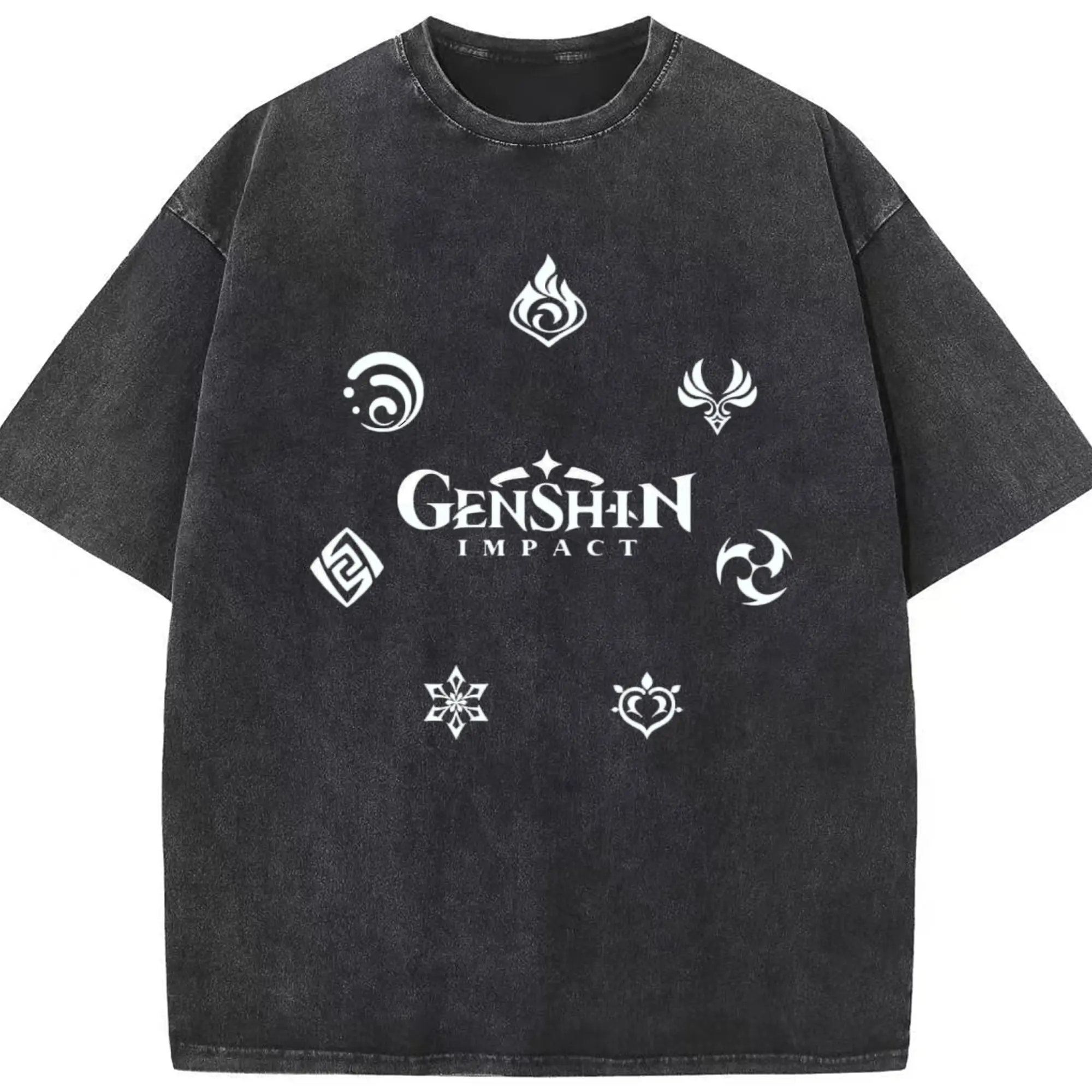 Genshin シンプルロゴ - 綿100％ ヴィンテージ風 半袖Tシャツ ・ フロントプリント ・ 柔らか肌触り ・ 通気性 快適 ・ スポーツ カジュアル 外出用