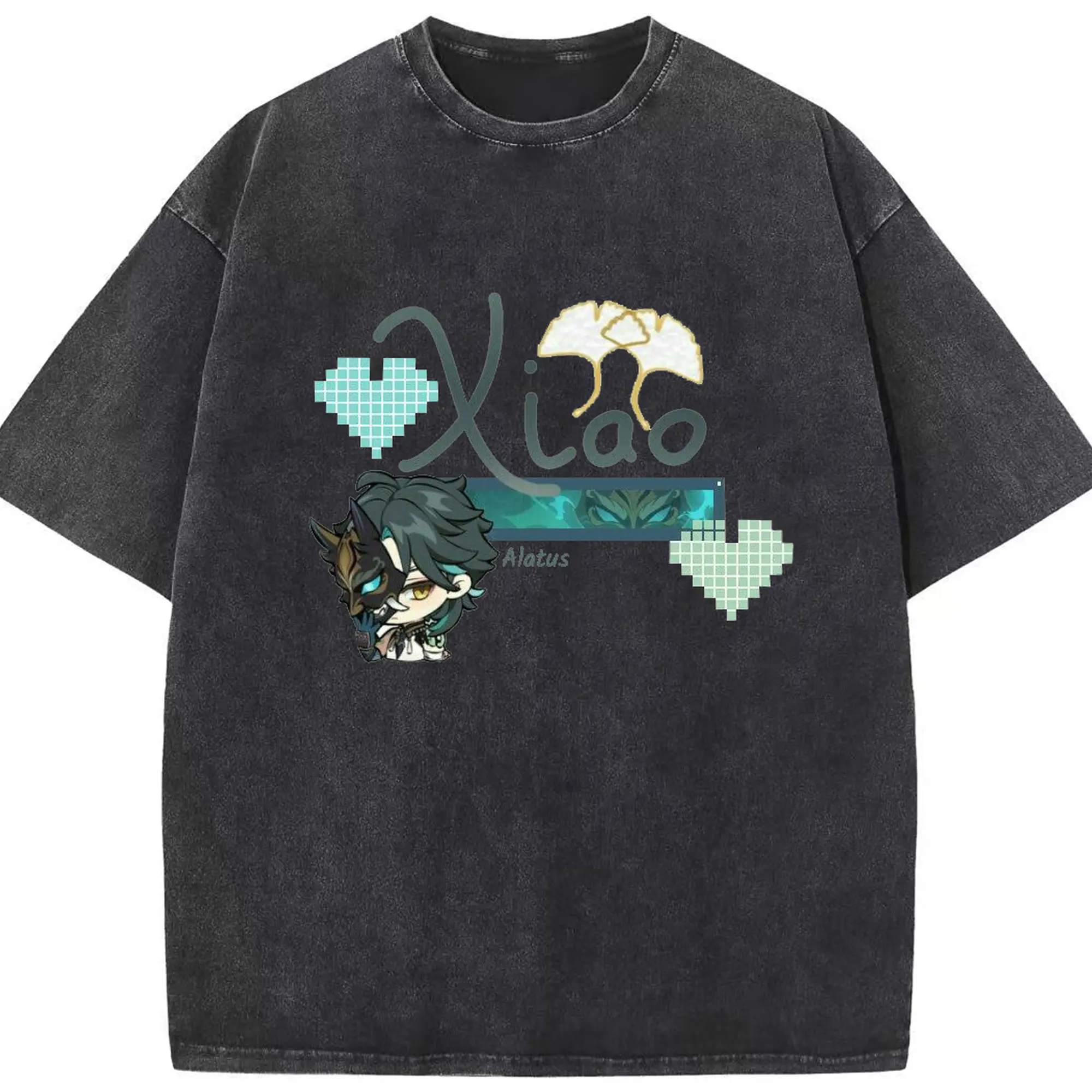 Genshin 璃月 xiao リーユエ ショウ（魈） - 綿100％ ヴィンテージ風 半袖Tシャツ ・ フロントプリント ・ 柔らか肌触り ・ 通気性 快適 ・ スポーツ カジュアル 外出用