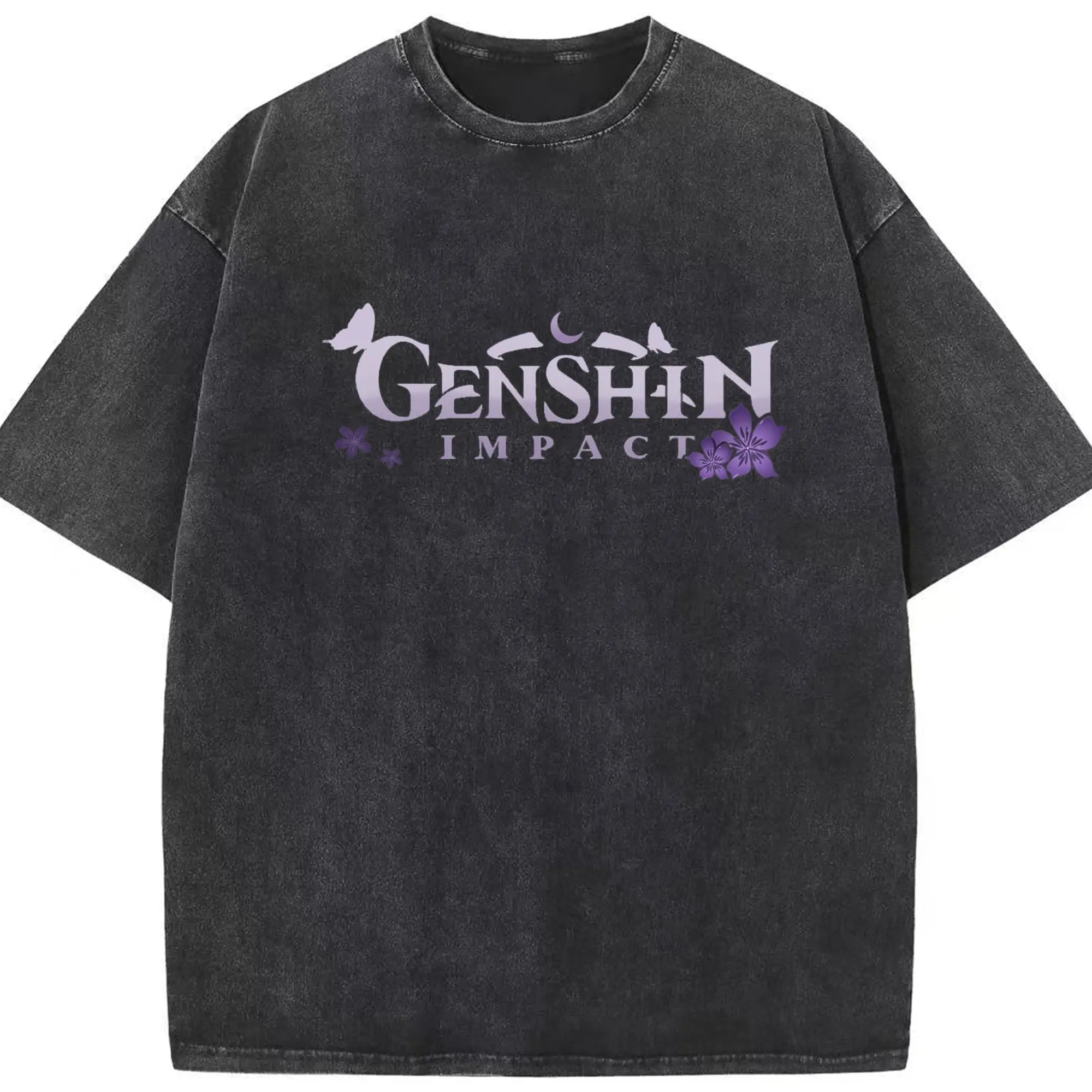 Genshin　シンプルロゴ - 綿100％ ヴィンテージ風 半袖Tシャツ ・ フロントプリント ・ 柔らか肌触り ・ 通気性 快適 ・ スポーツ カジュアル 外出用